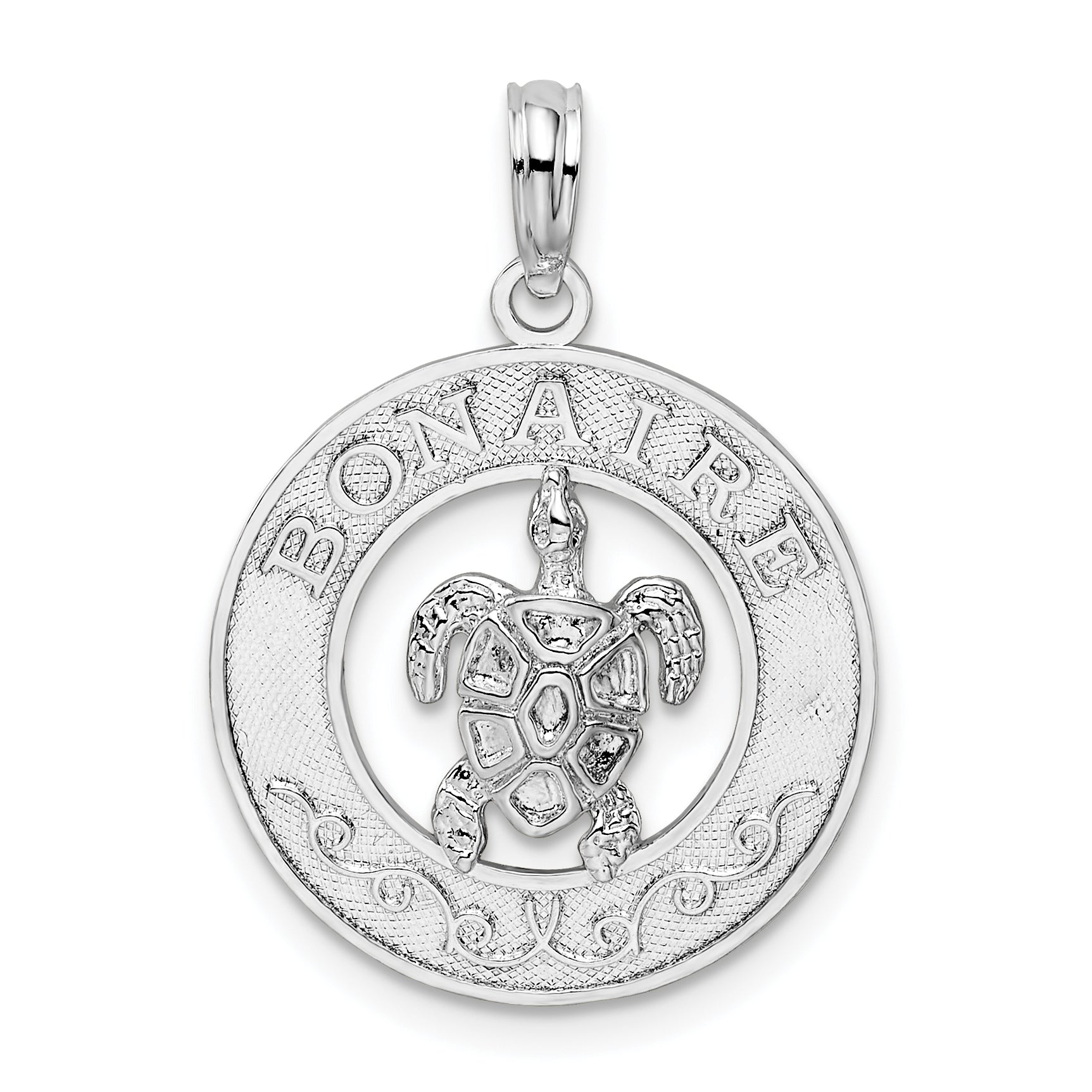 De-Ani Sterling Silver Rhodium-Plated Polished Bonaire Circle with Turtle Pendant Main image