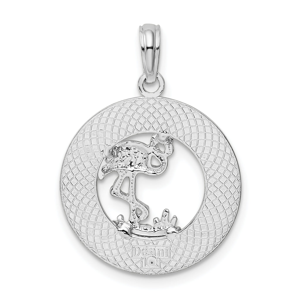 De-Ani Sterling Silver Rhodium-Plated Polished Bonaire Circle Flamingo Pendant