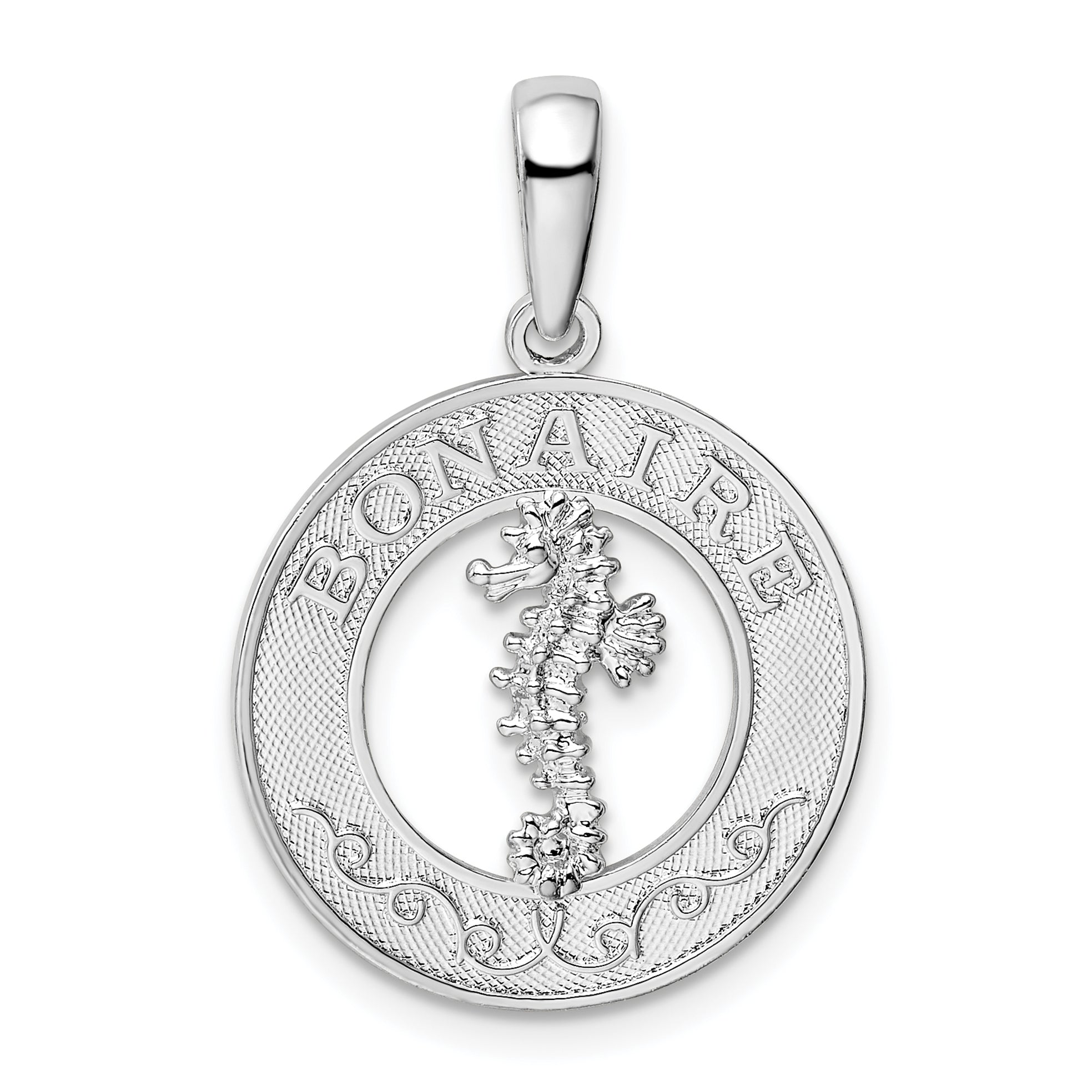 De-Ani Sterling Silver Rhodium-Plated Polished Bonaire Circle Seahorse Pendant Main image