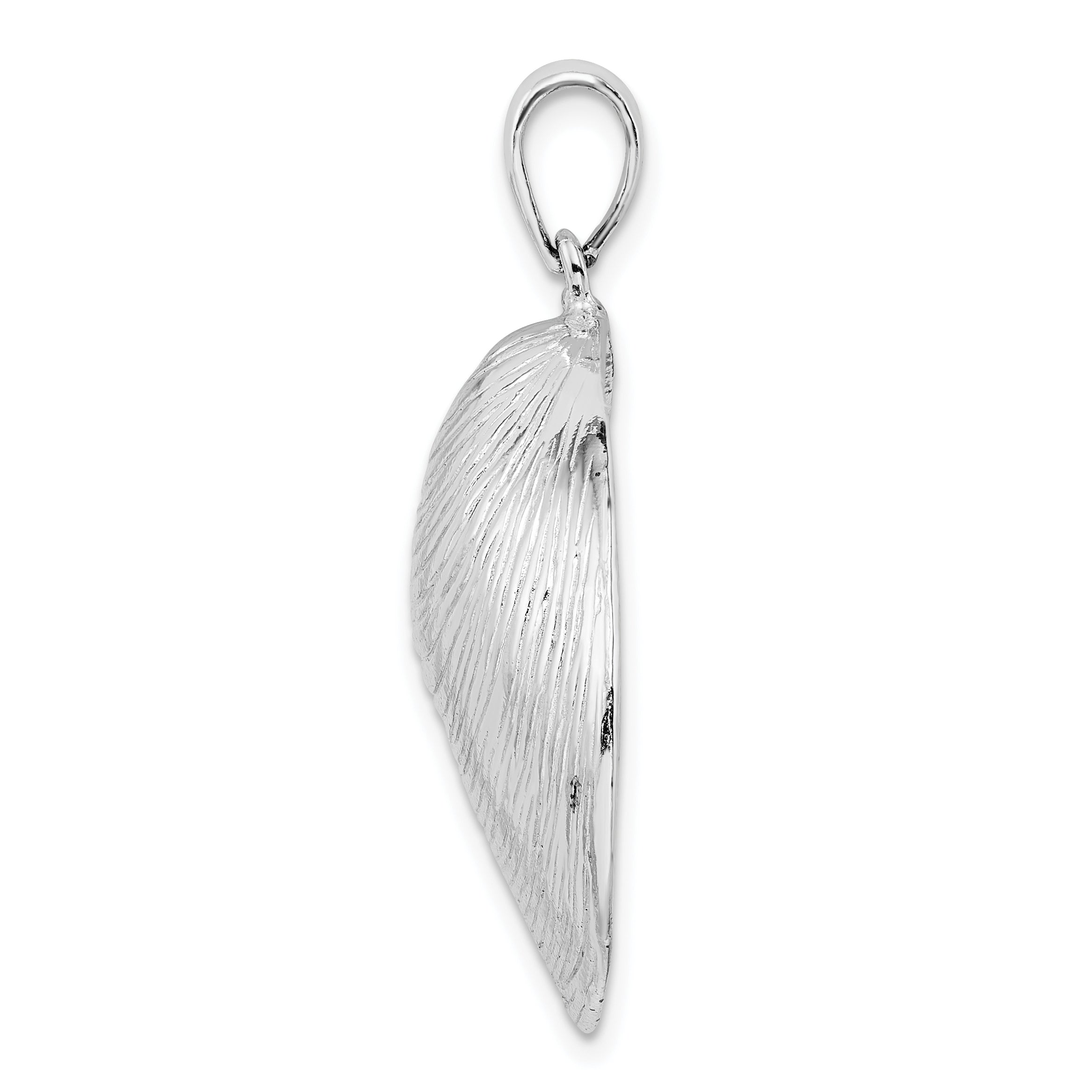 De-Ani Sterling Silver Rhodium-Plated Polished 3D Large Clam Shell Pendant Secondary image
