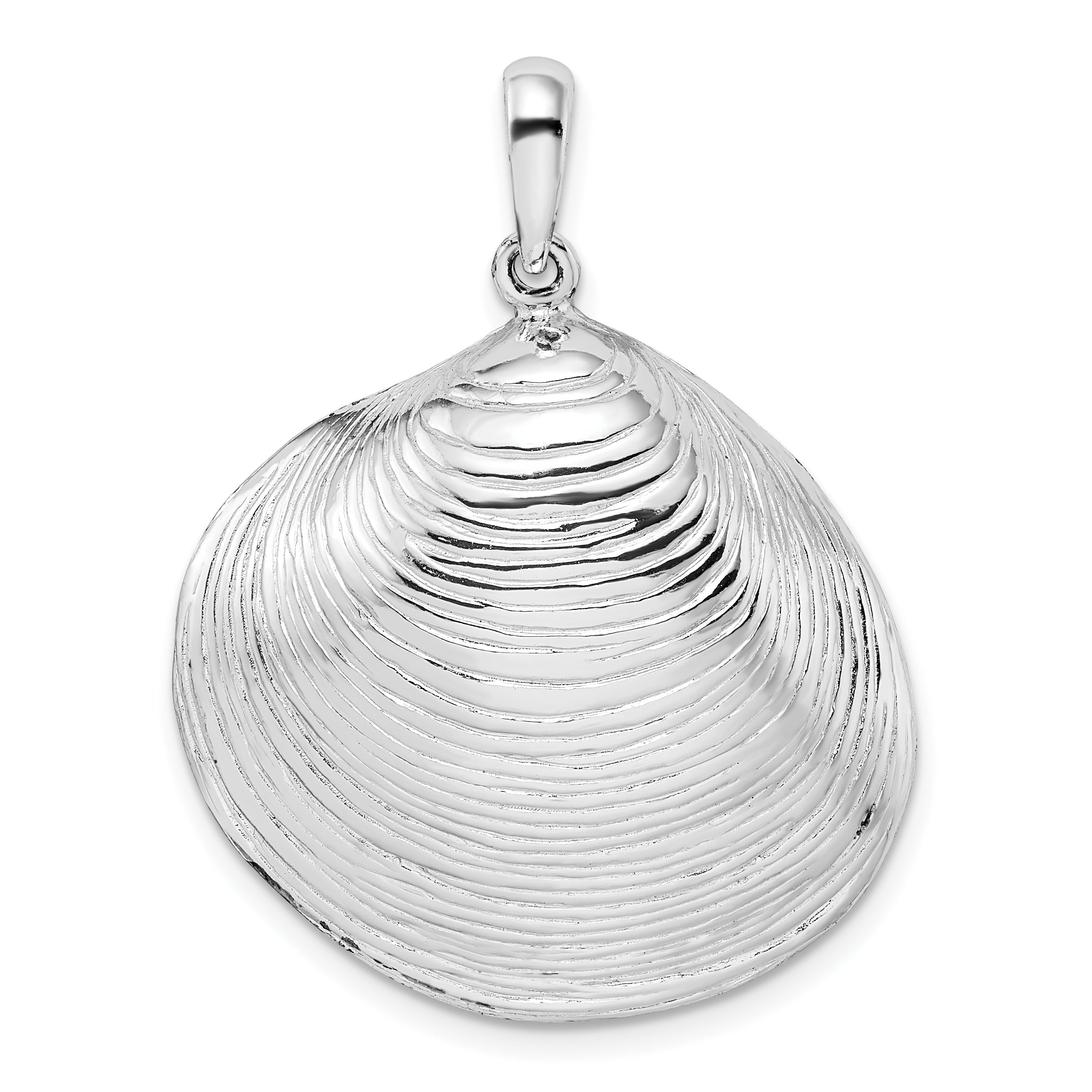 De-Ani Sterling Silver Rhodium-Plated Polished 3D Large Clam Shell Pendant Main image