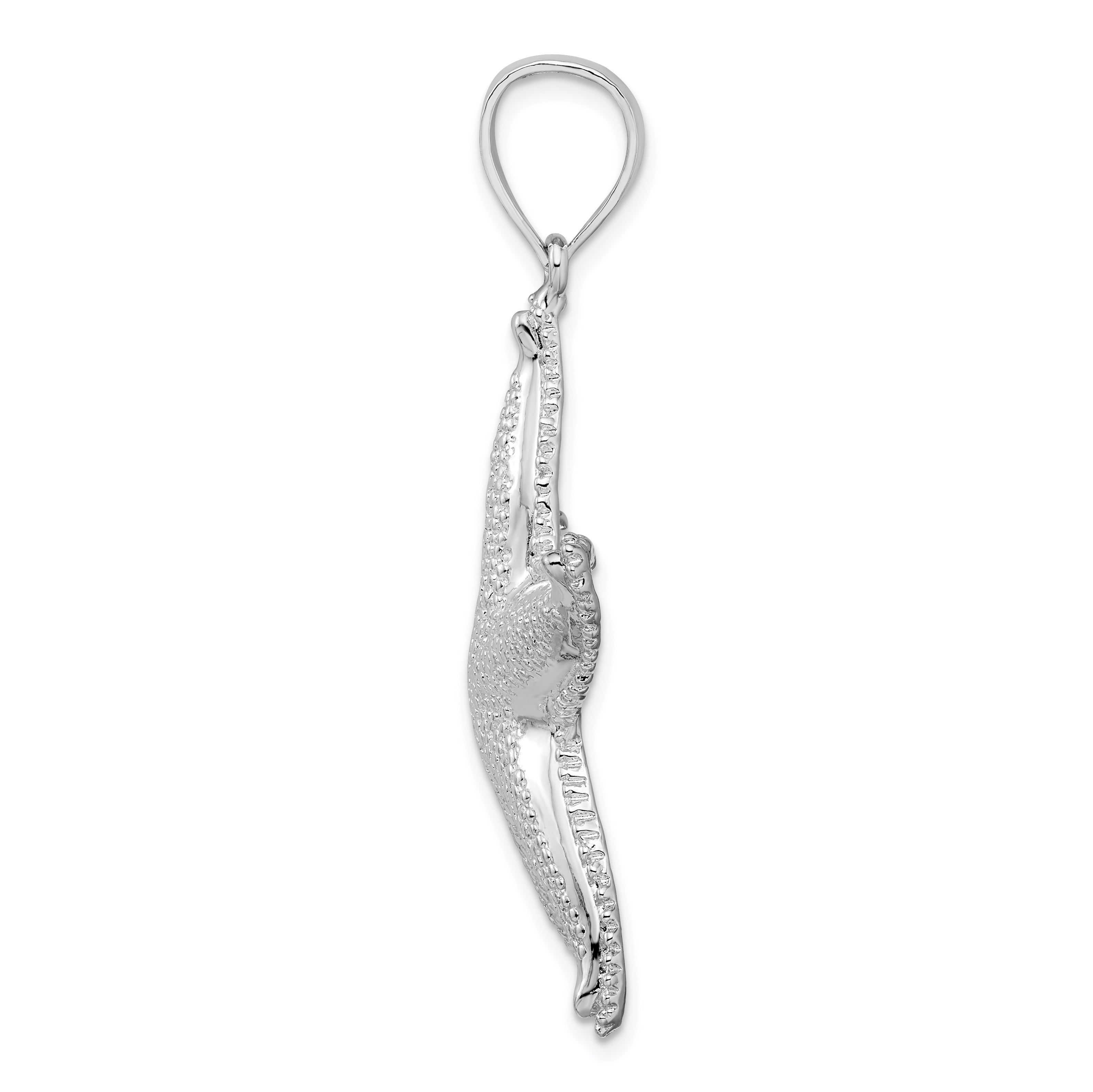 De-Ani Sterling Silver Rhodium-Plated Polished Textured Starfish Pendant Secondary image