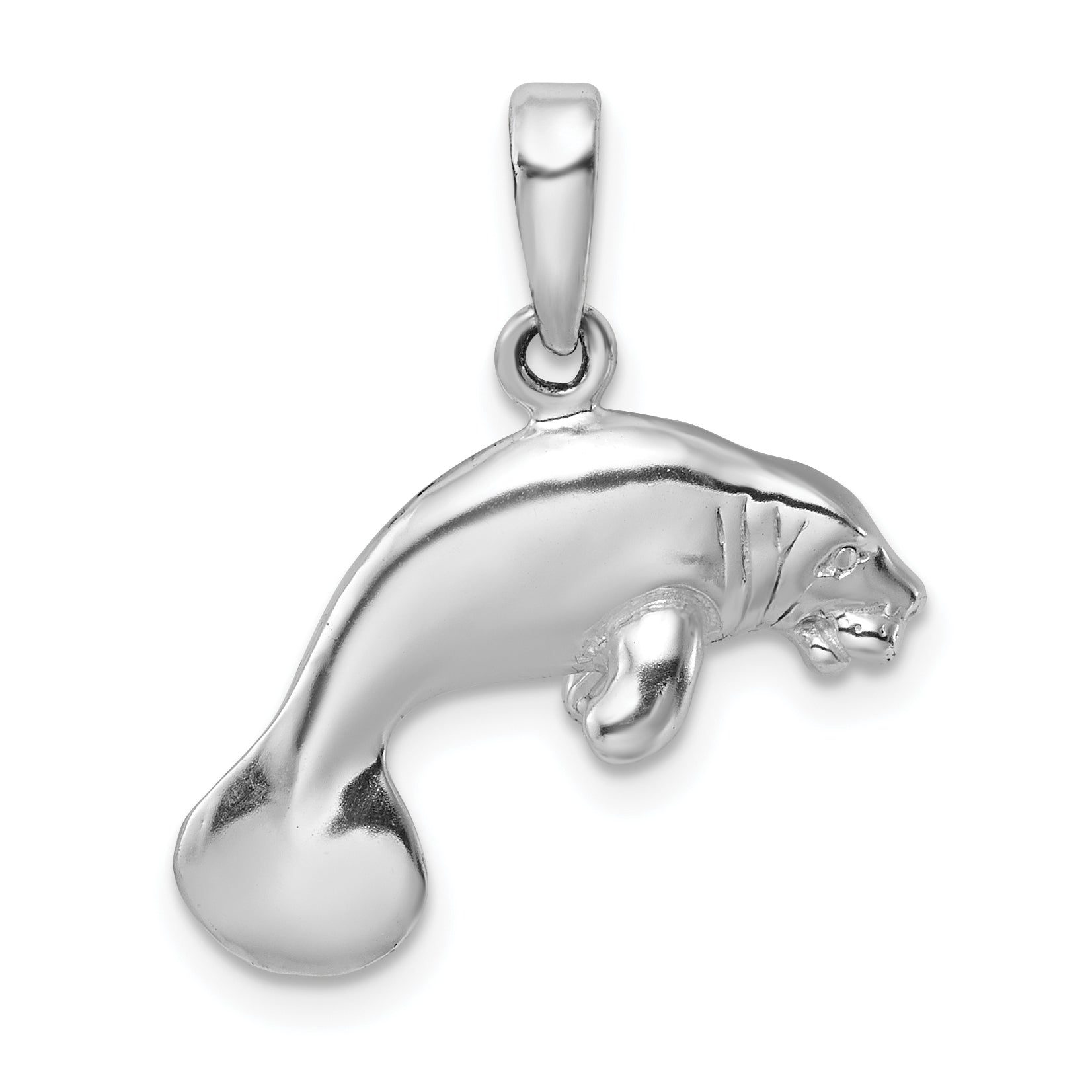 De-Ani Sterling Silver Rhodium-Plated Polished 3D Manatee Pendant Main image