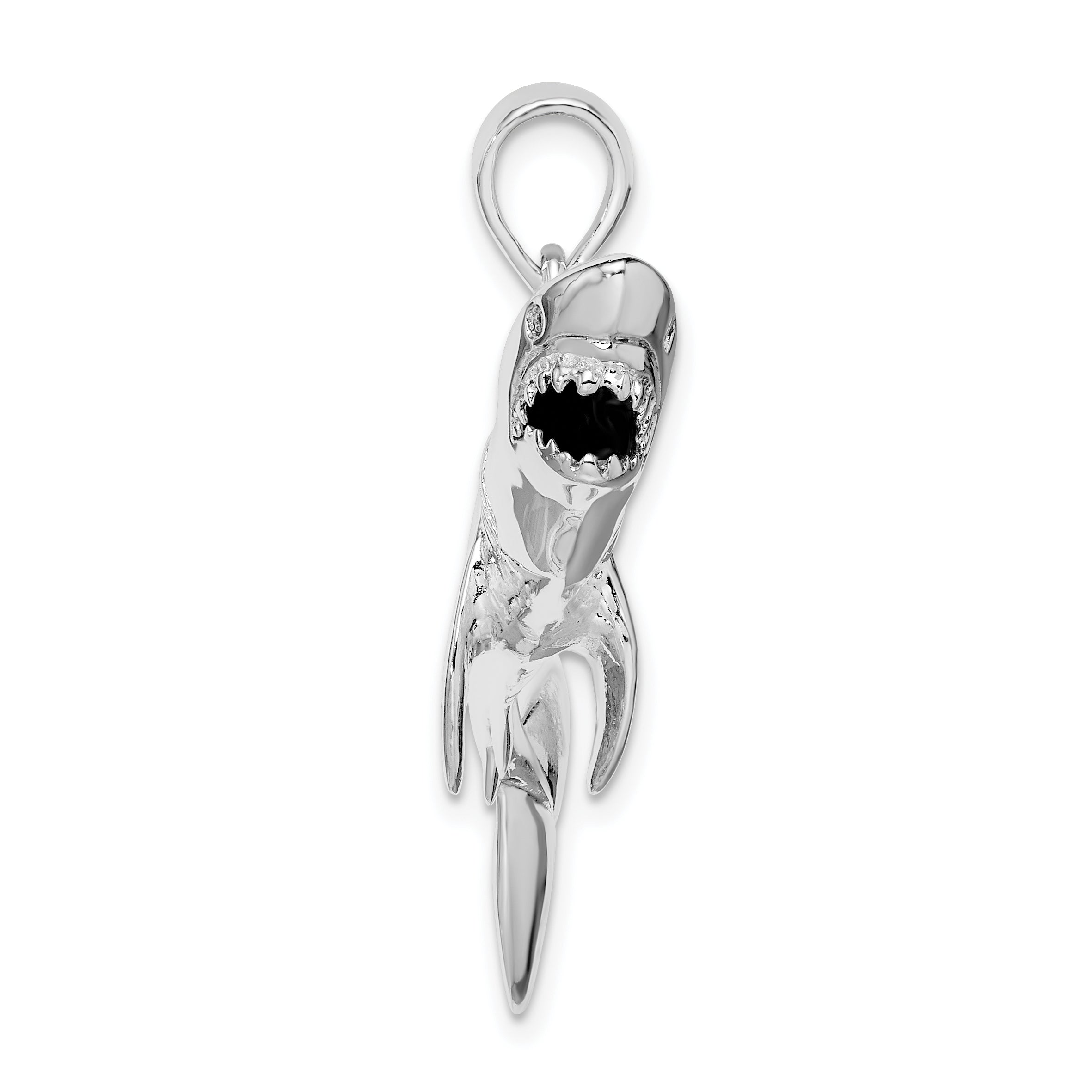 De-Ani Sterling Silver Rhodium-Plated Polished 3D Shark Pendant Secondary image