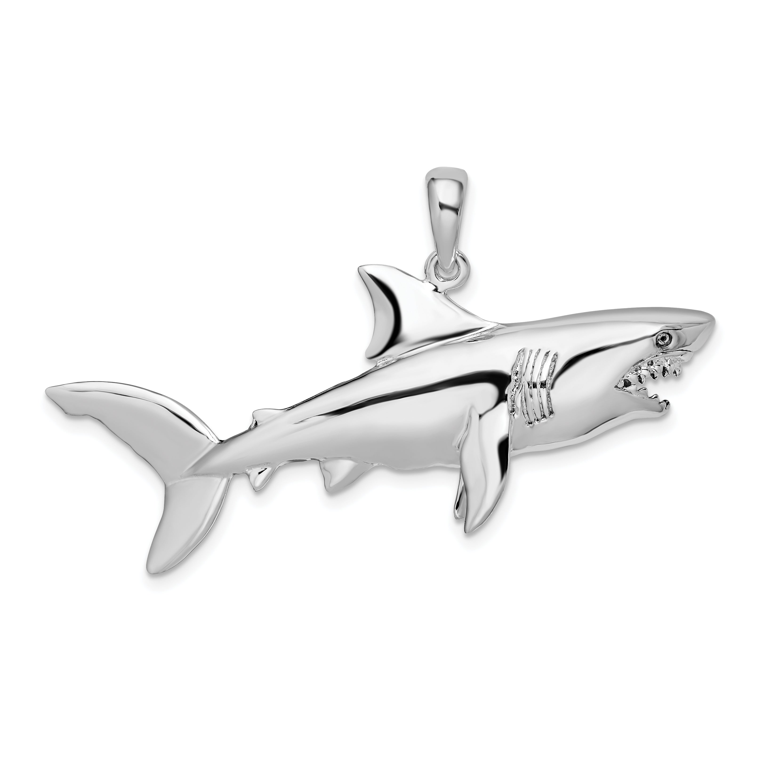 De-Ani Sterling Silver Rhodium-Plated Polished 3D Shark Pendant Main image