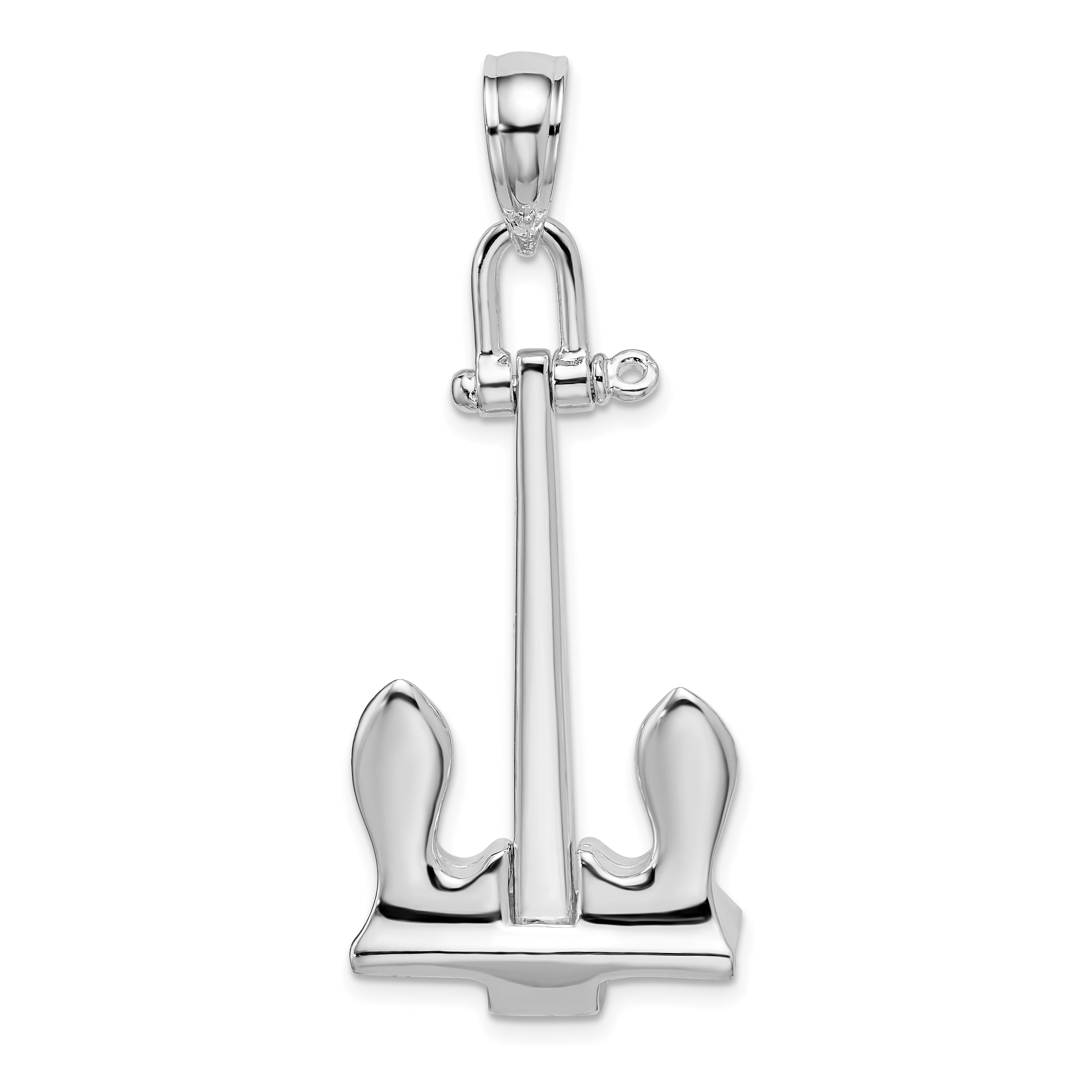 De-Ani Sterling Silver Rhodium-Plated 3D Moveable Navy Anchor Pendant Main image