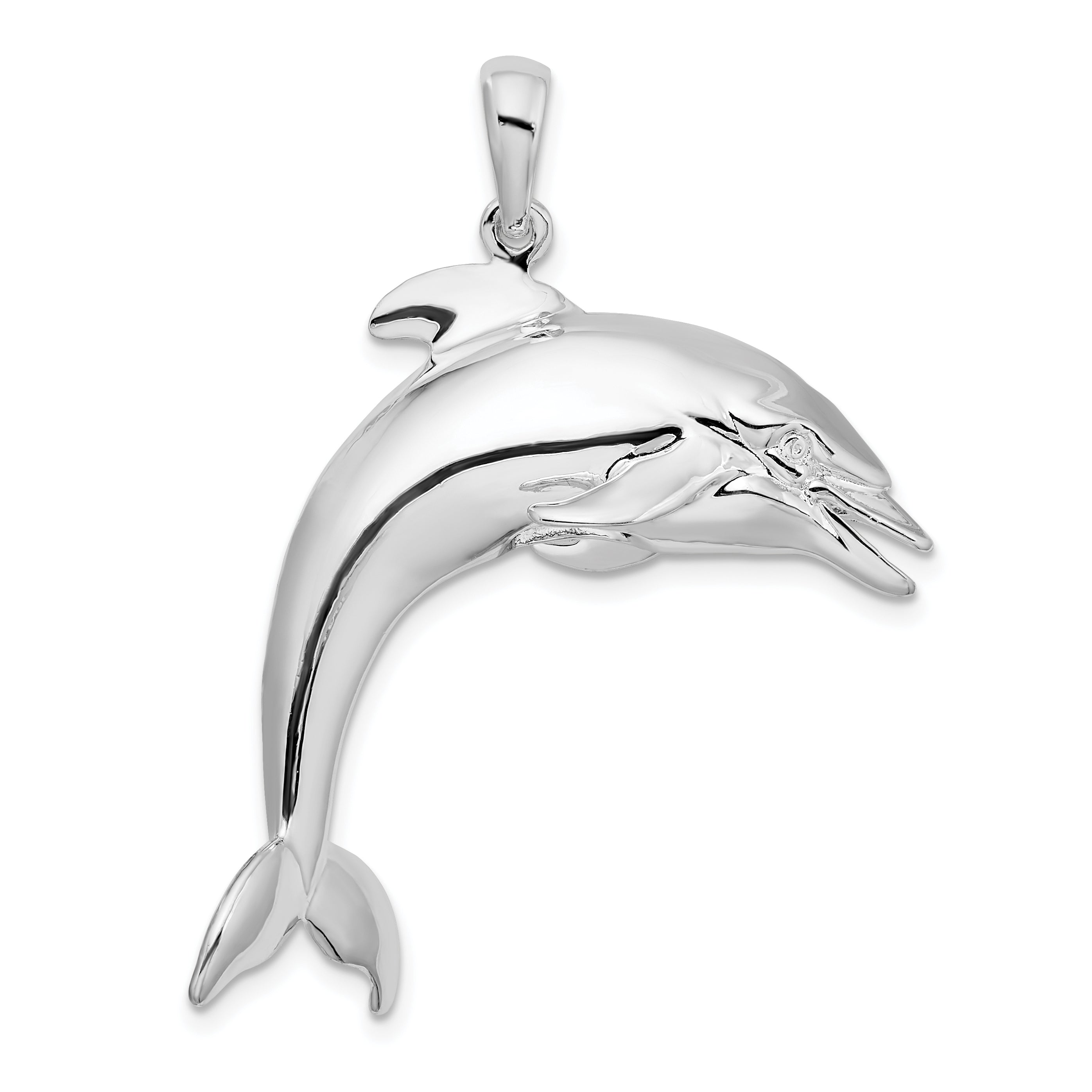 De-Ani Sterling Silver Rhodium-Plated Polished 3D Jumping Dolphin Pendant Main image