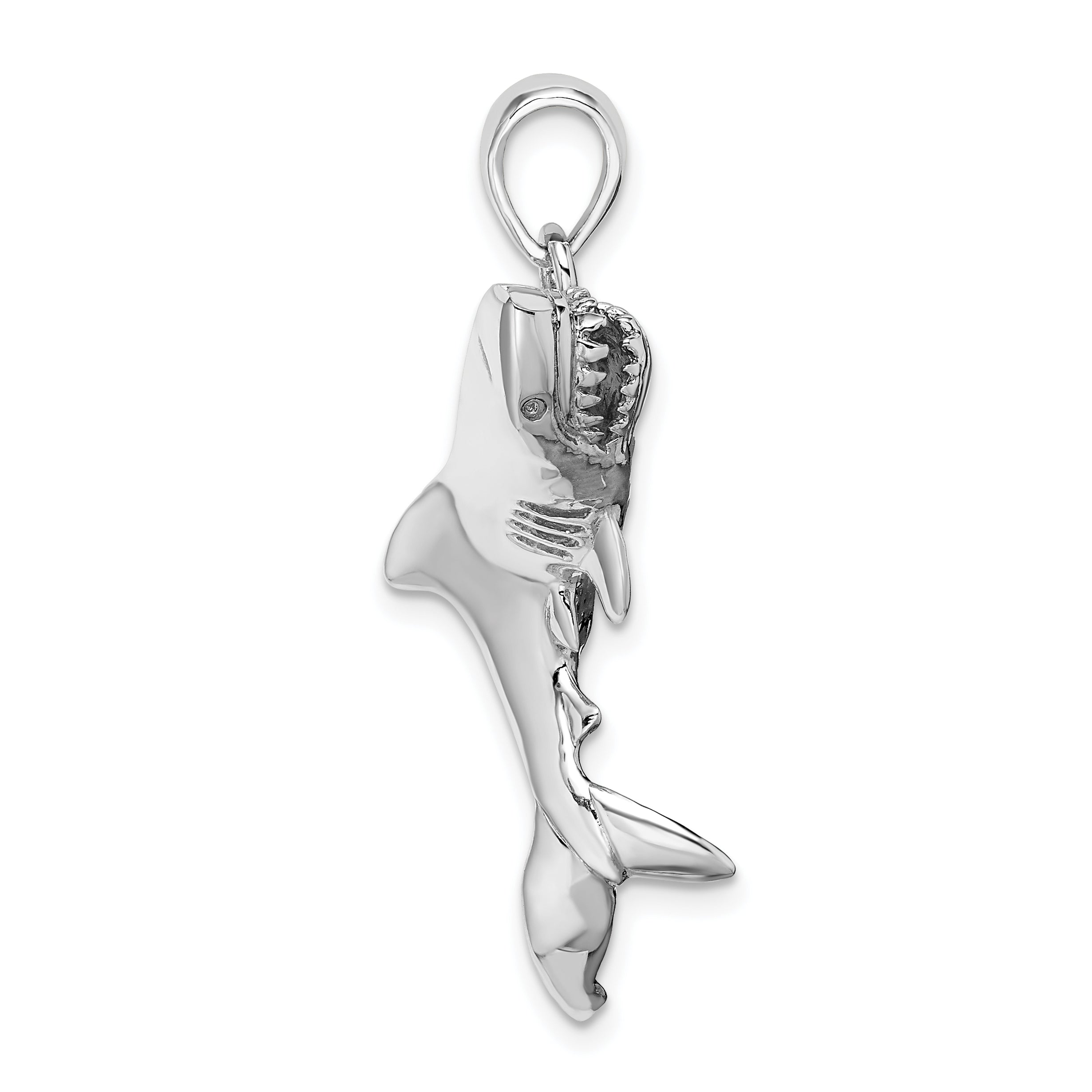 De-Ani Sterling Silver Rhodium-Plated Polished 3D Swimming Shark Pendant Secondary image