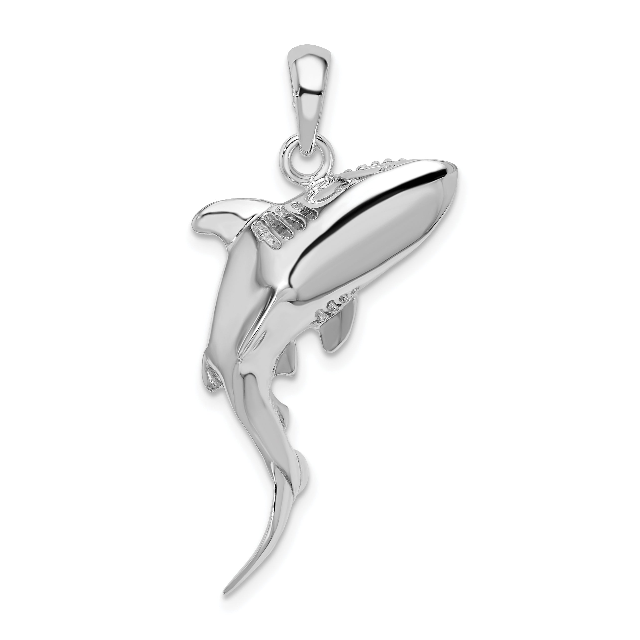 De-Ani Sterling Silver Rhodium-Plated Polished 3D Swimming Shark Pendant Main image