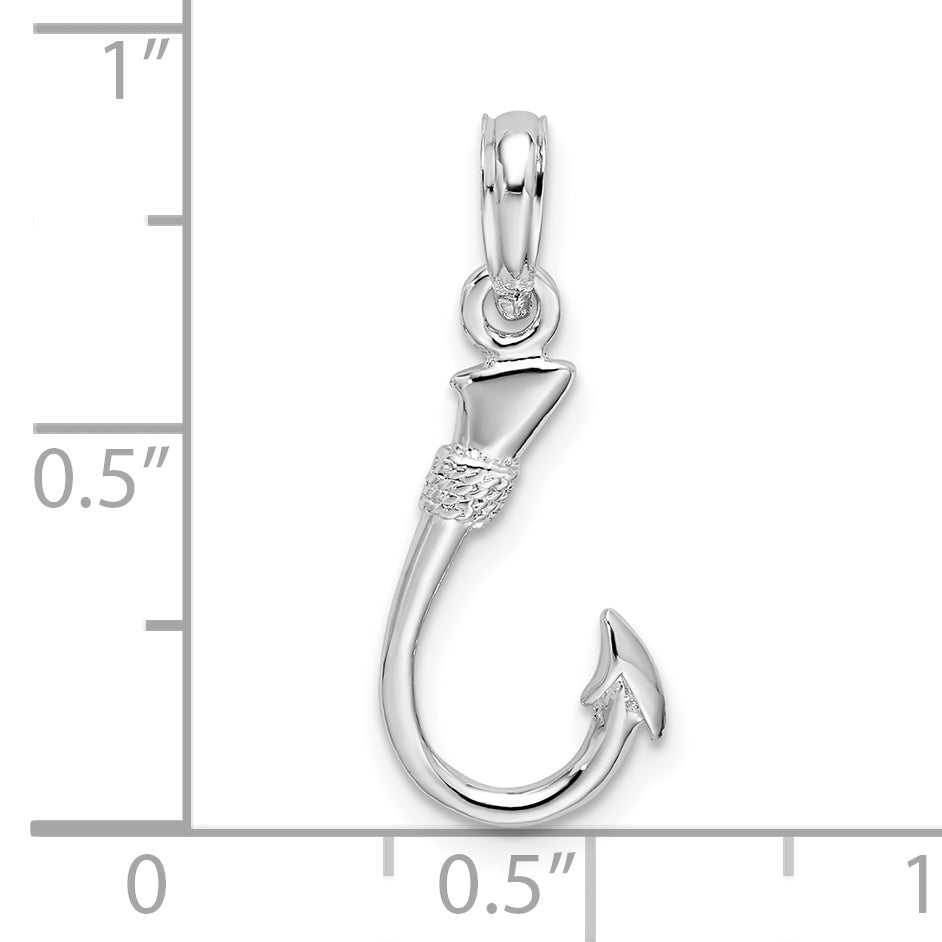 De-Ani Sterling Silver Rhodium-Plated Polished 3D Fish Hook Pendant