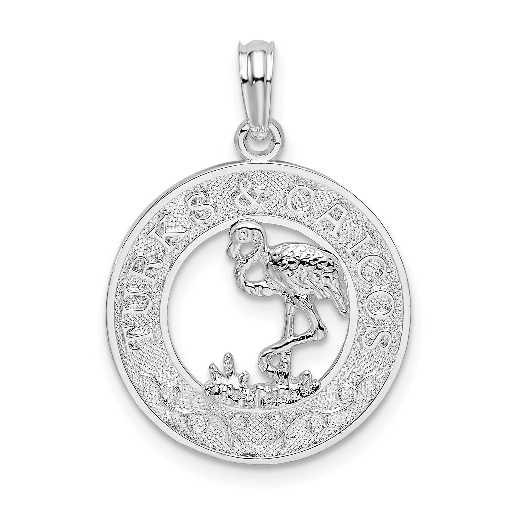 De-Ani Sterling Silver Rhodium-Plated Textured Turks and Caicos with Flamingo Pendant Main image