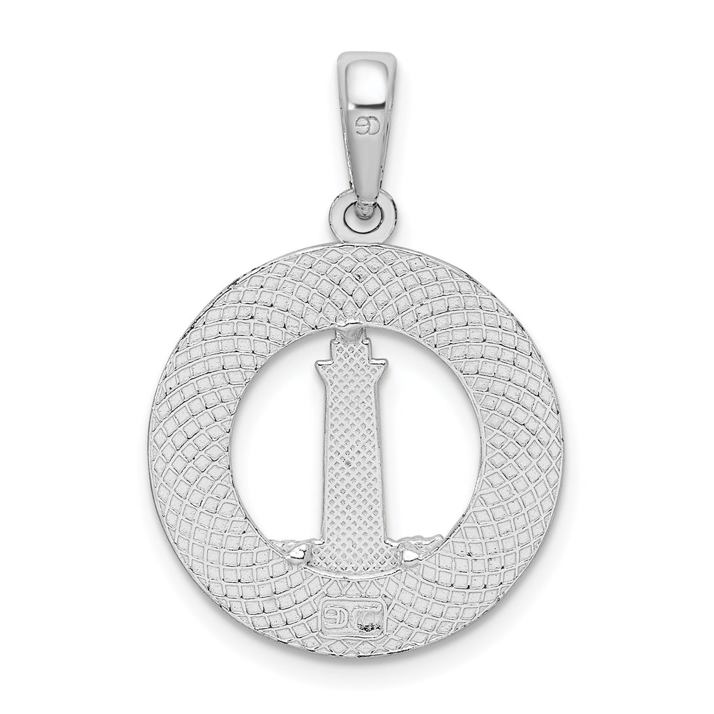 De-Ani Sterling Silver Rhodium-Plated Textured Hilton Head Lighthouse Pendant