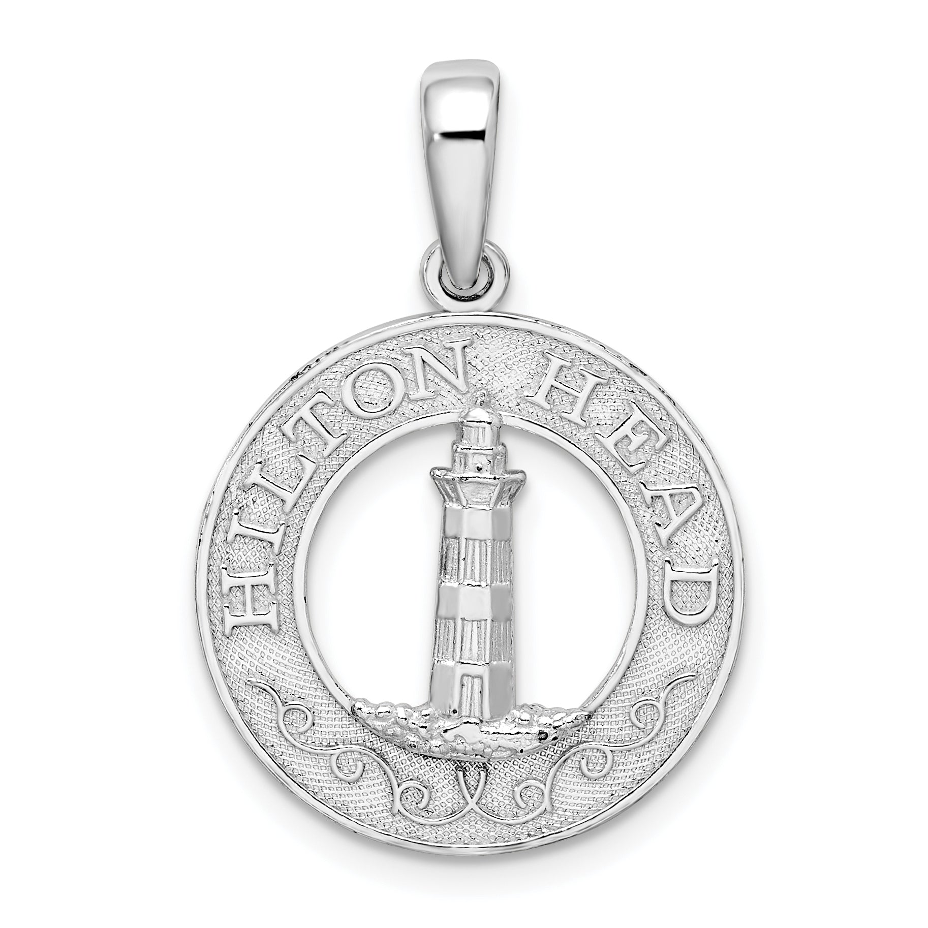 De-Ani Sterling Silver Rhodium-Plated Textured Hilton Head Lighthouse Pendant Main image