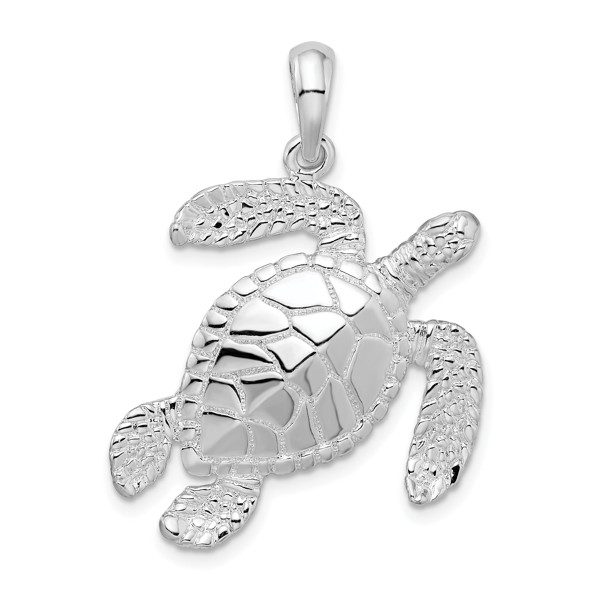 De-Ani Sterling Silver Rhodium-Plated Polished Large Swimming Sea Turtle Pendant Main image