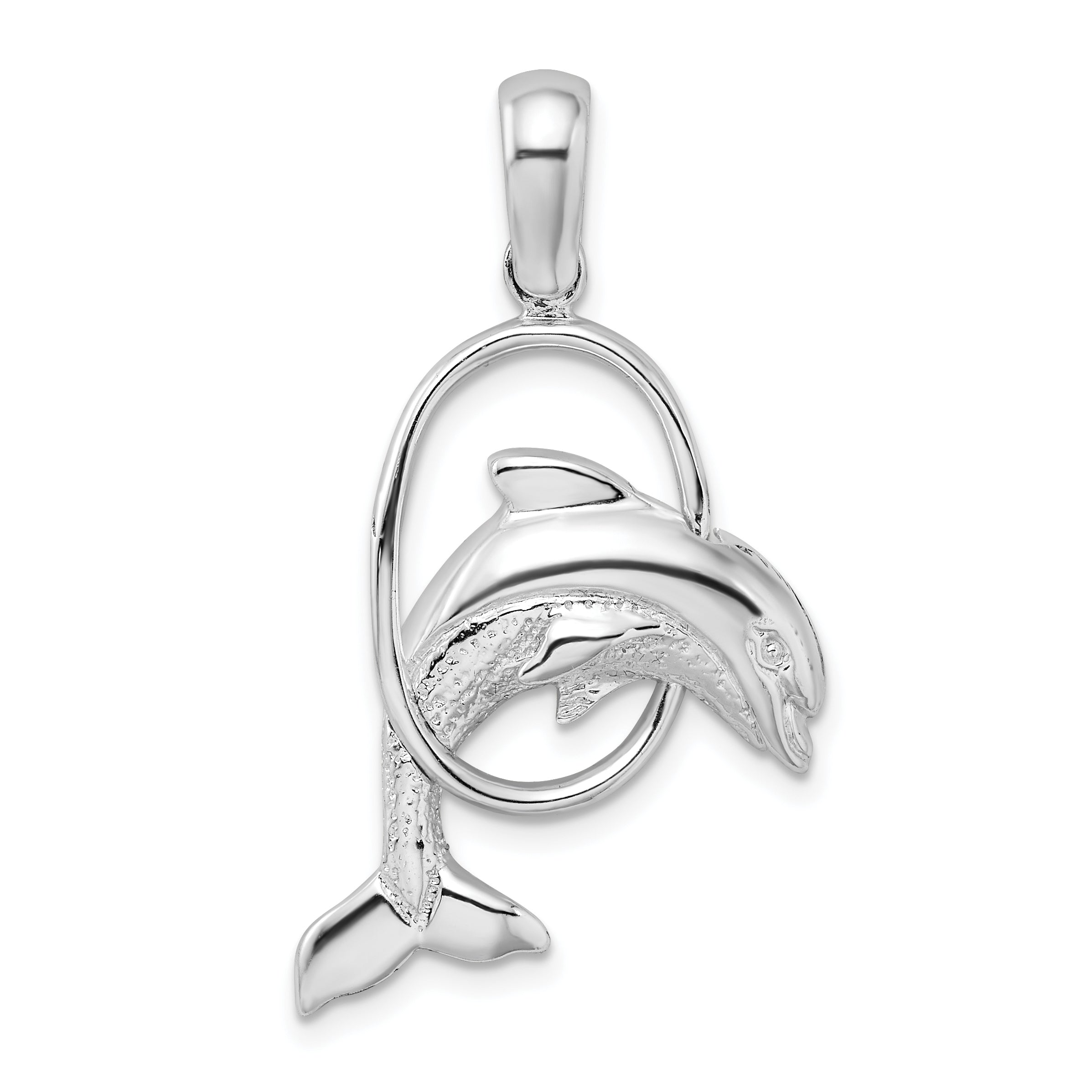 De-Ani Sterling Silver Rhodium-Plated Dolphin Jumping Thru Hoop Pendant Main image