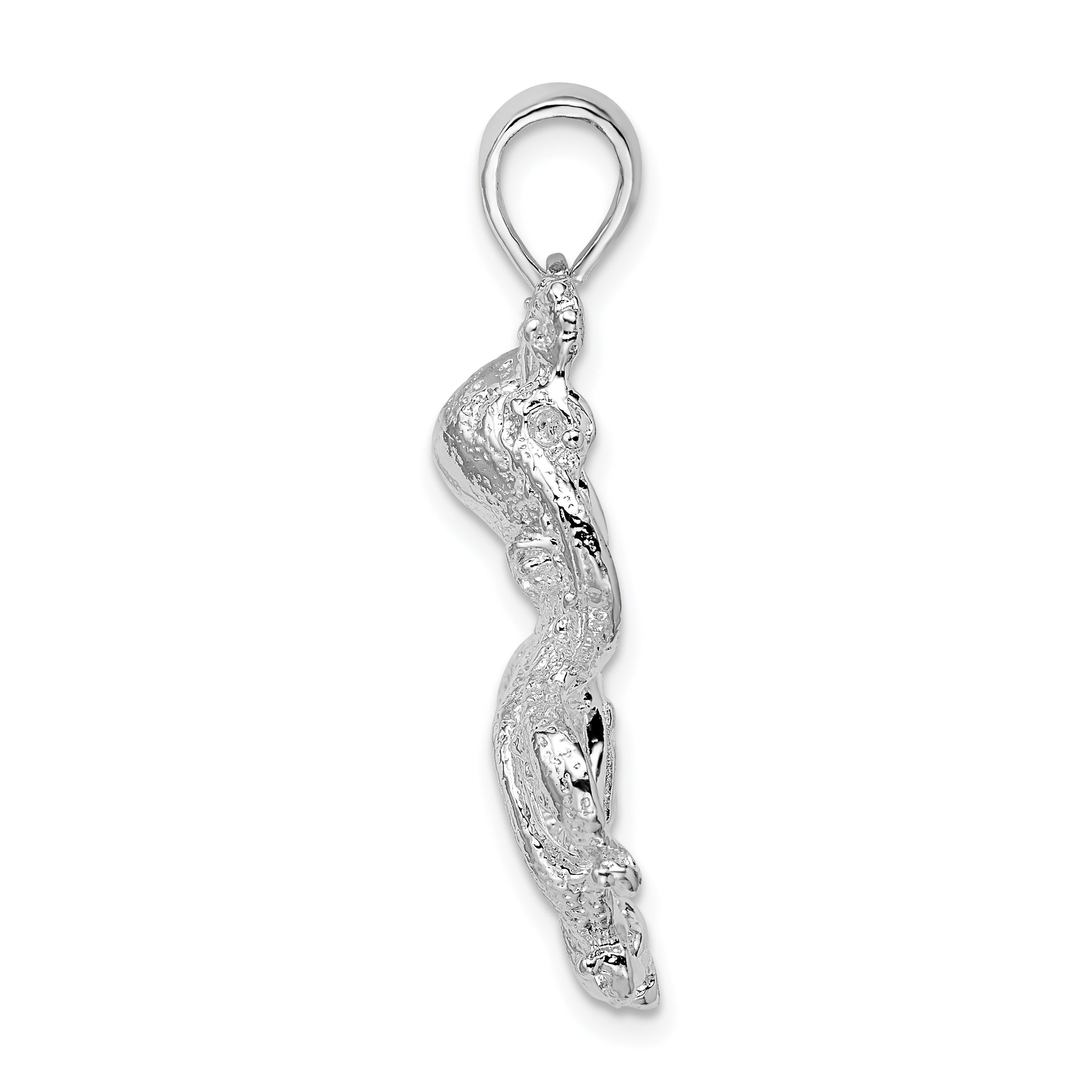 De-Ani Sterling Silver Rhodium-Plated Polished Textured Octopus Pendant Secondary image