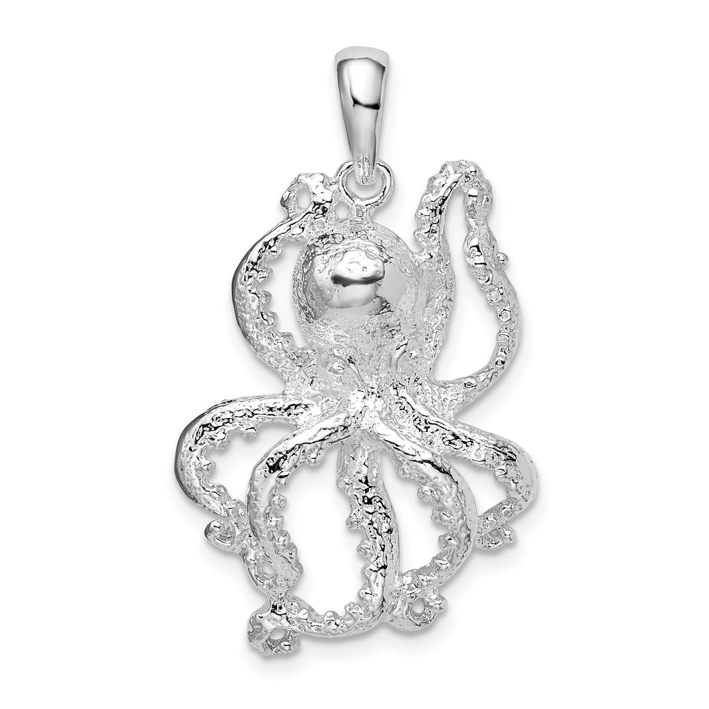 De-Ani Sterling Silver Rhodium-Plated Polished Textured Octopus Pendant