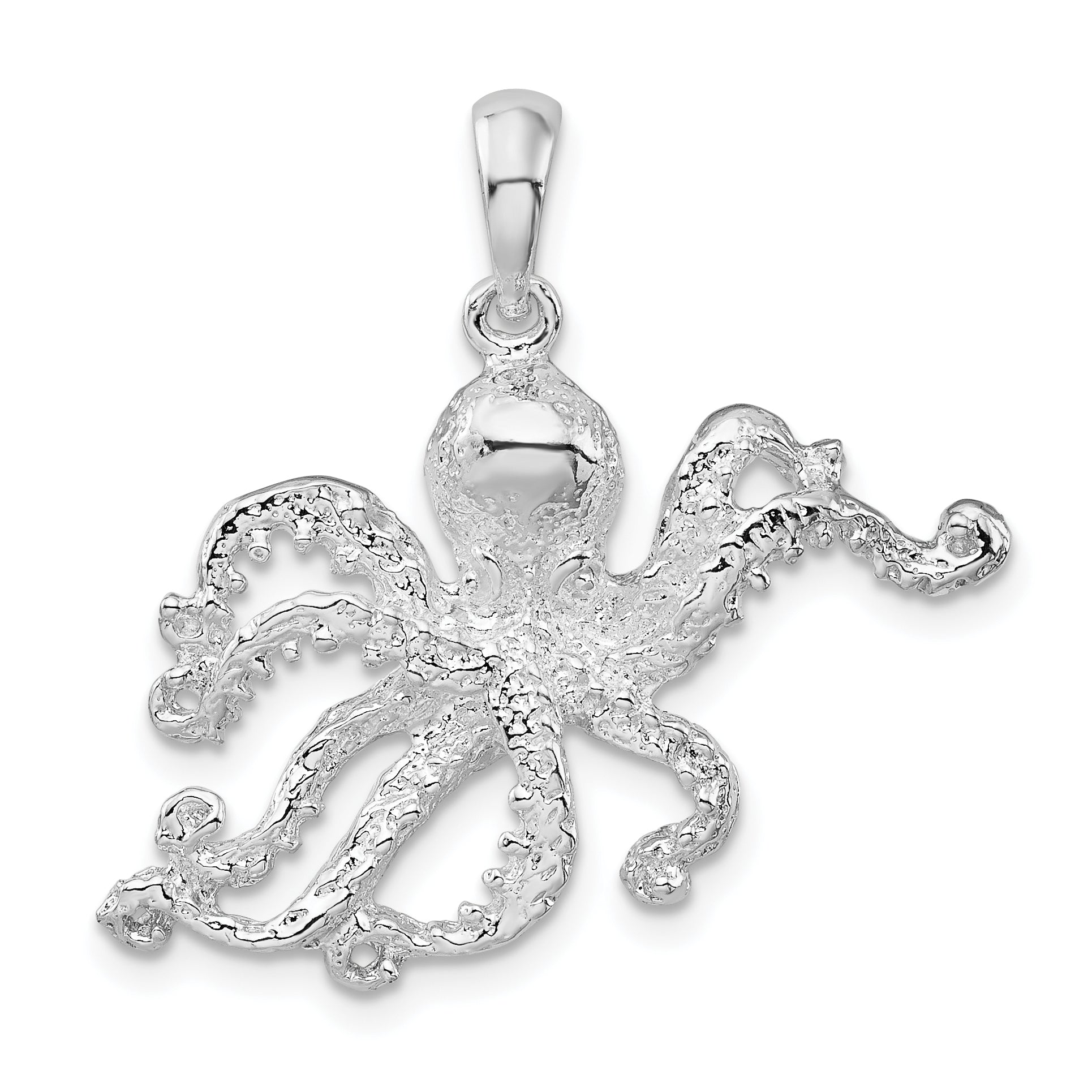 De-Ani Sterling Silver Rhodium-Plated Polished Textured Octopus Pendant Main image
