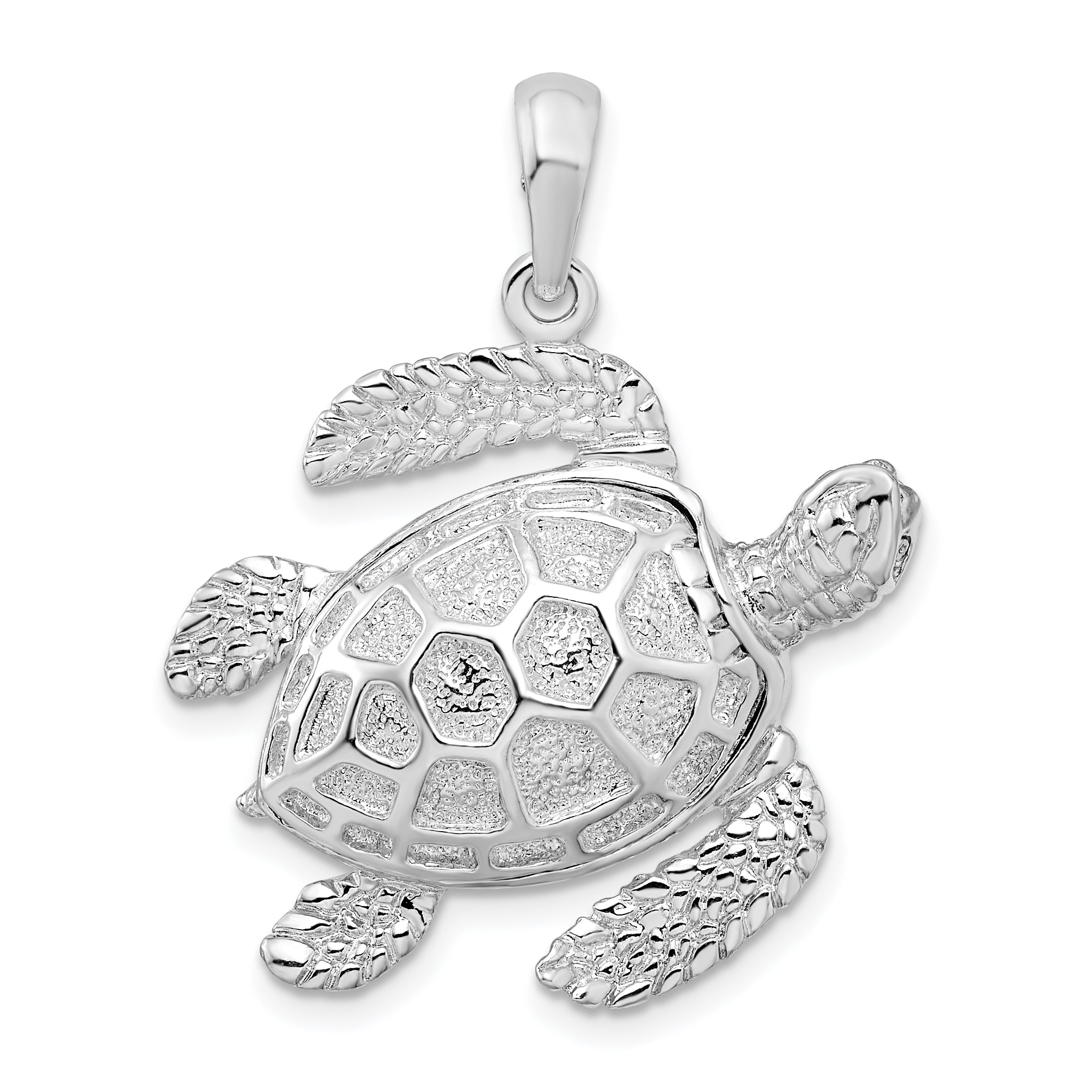 De-Ani Sterling Silver Rhodium-Plated Polished 3D Large Sea Turtle Pendant Main image