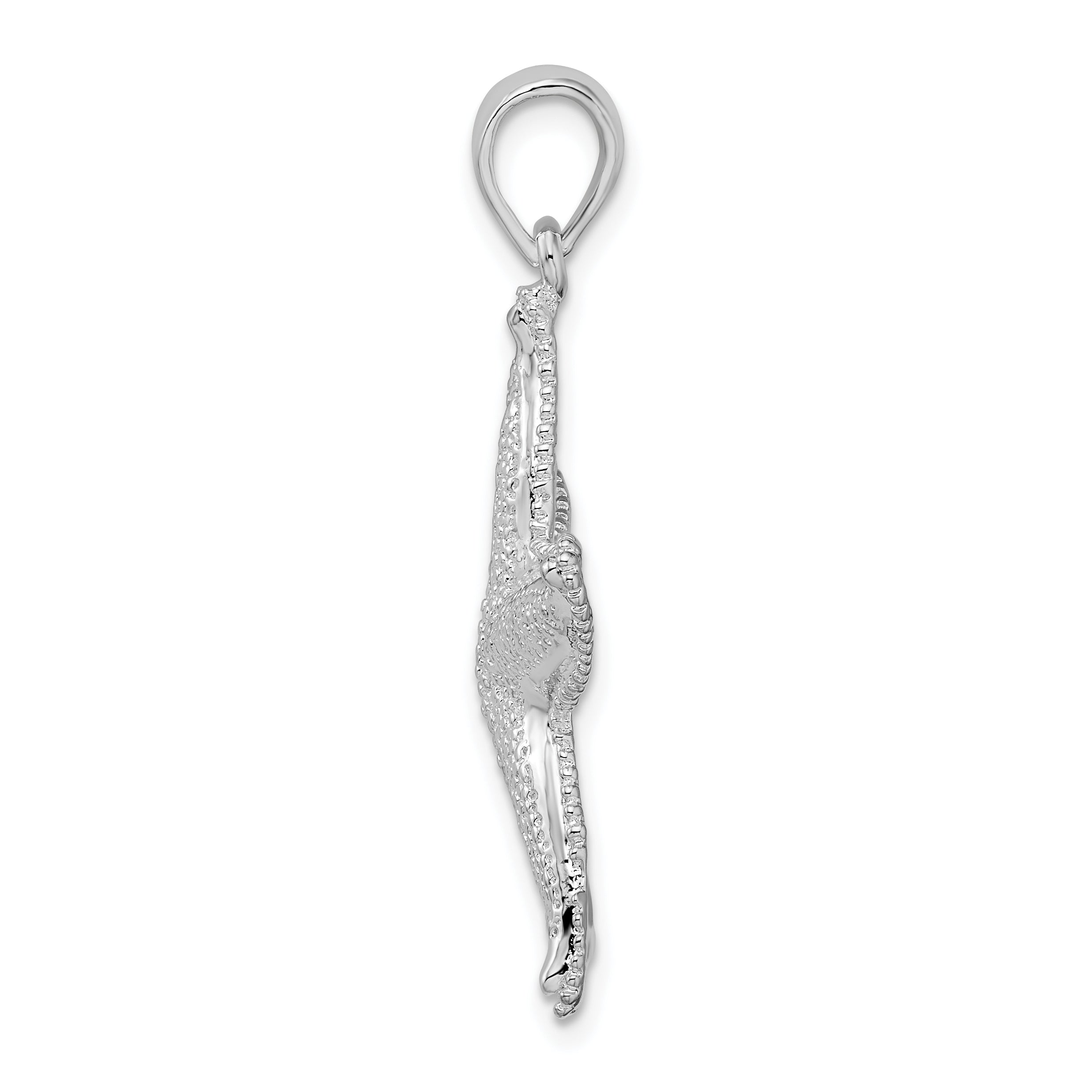 De-Ani Sterling Silver Rhodium-Plated Polished Textured Starfish Pendant Secondary image