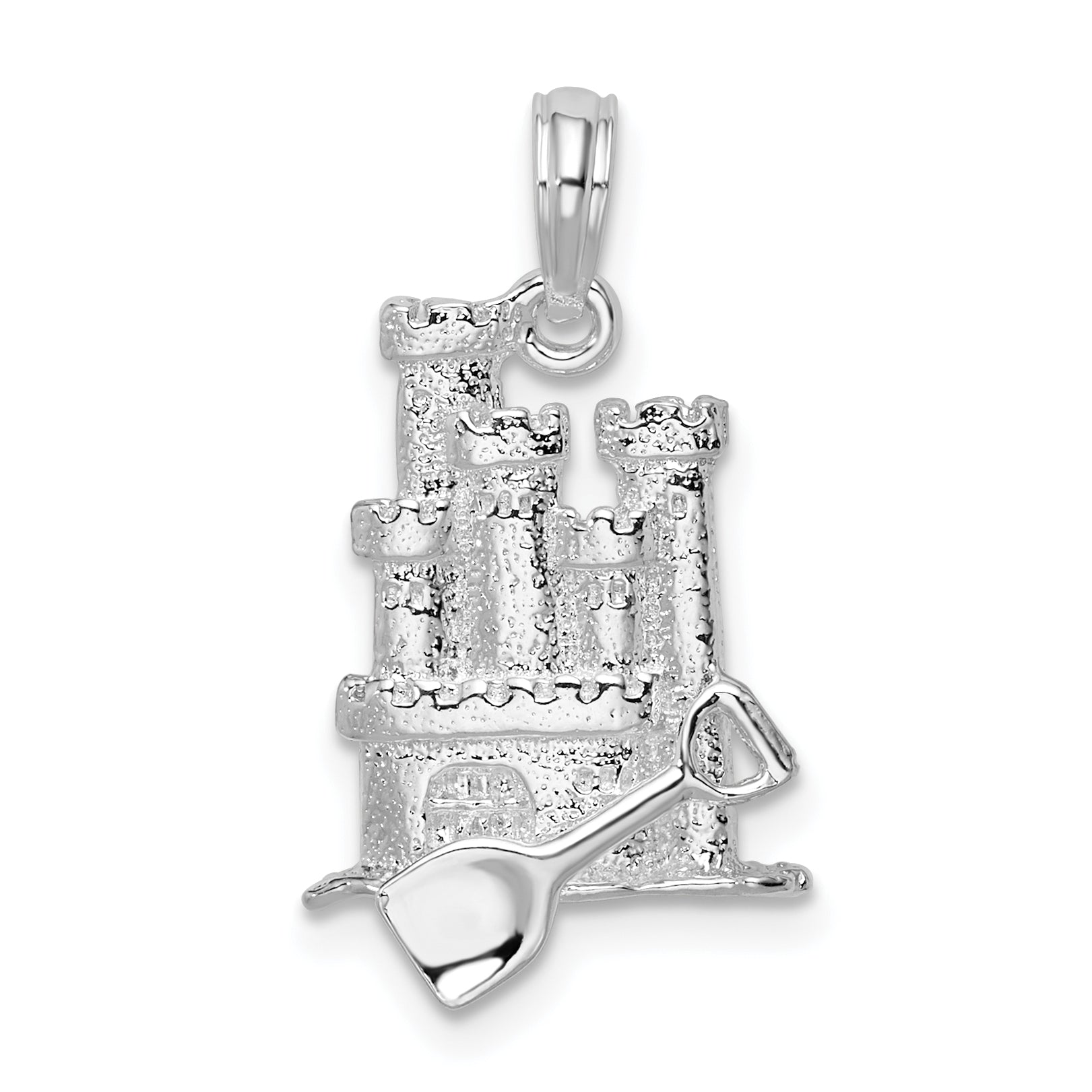 De-Ani Sterling Silver Rhodium-Plated Polished 3D Sandcastle / Shovel Pendant Main image