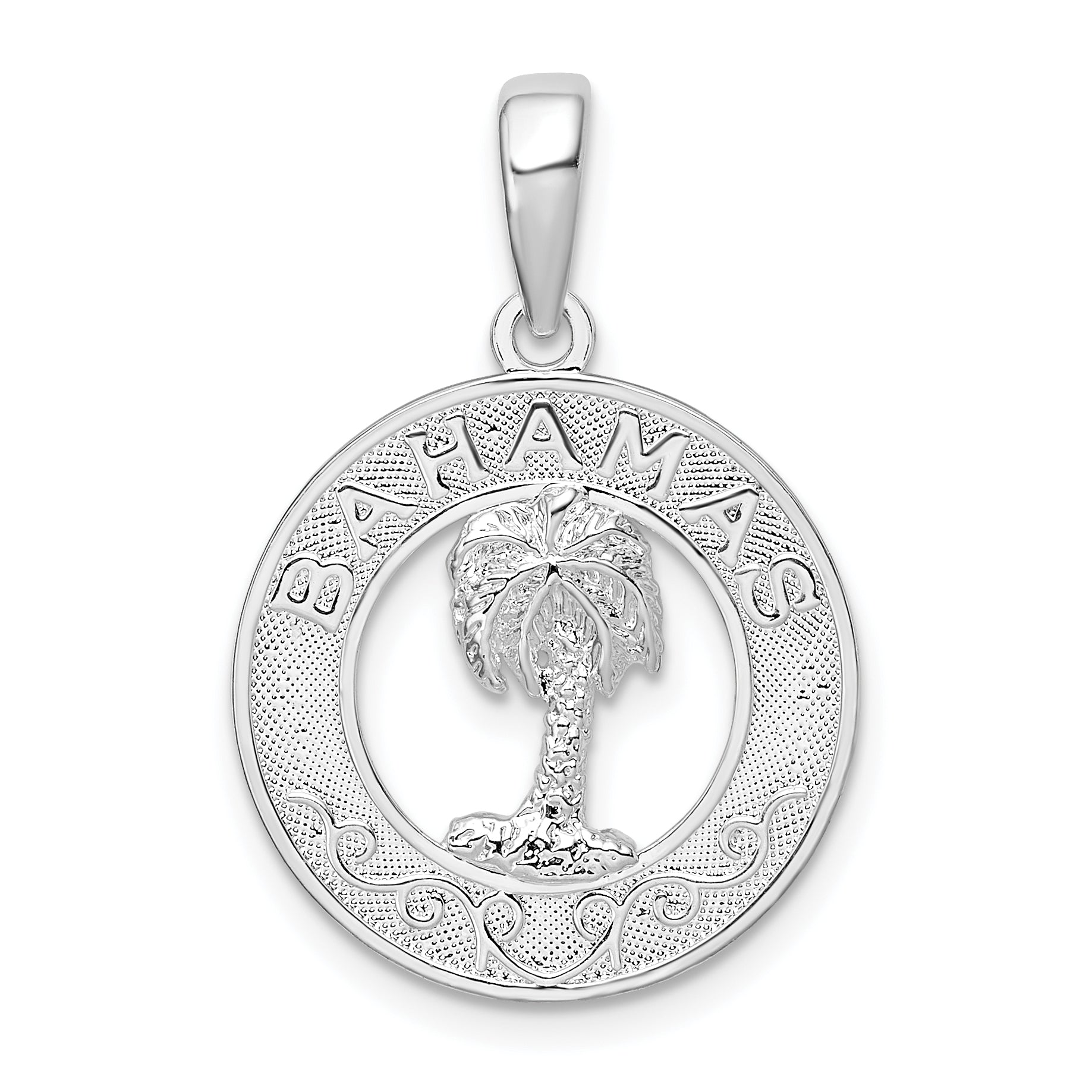 De-Ani Sterling Silver Rhodium-Plated Textured Bahamas with Palm Tree Pendant Main image