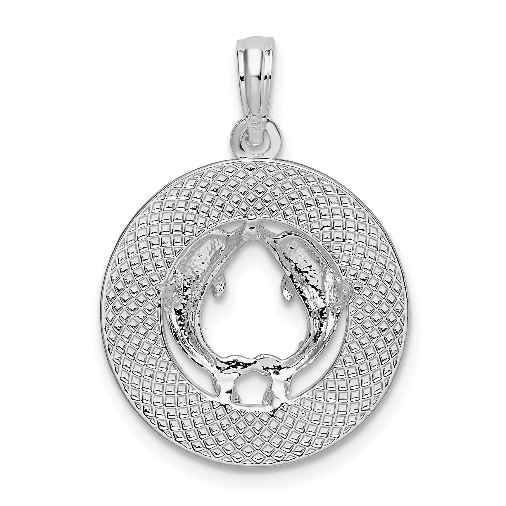 De-Ani Sterling Silver Rhodium-Plated Textured Bahamas with Dolphins Pendant