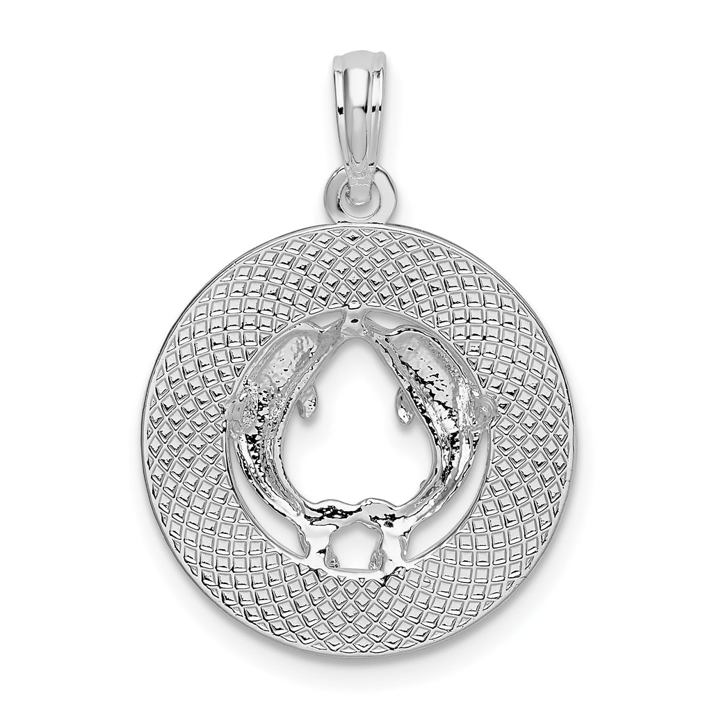 De-Ani Sterling Silver Rhodium-Plated Textured Bahamas with Dolphins Pendant