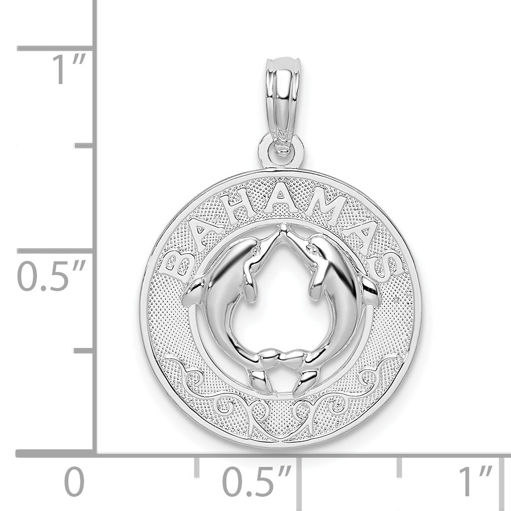De-Ani Sterling Silver Rhodium-Plated Textured Bahamas with Dolphins Pendant