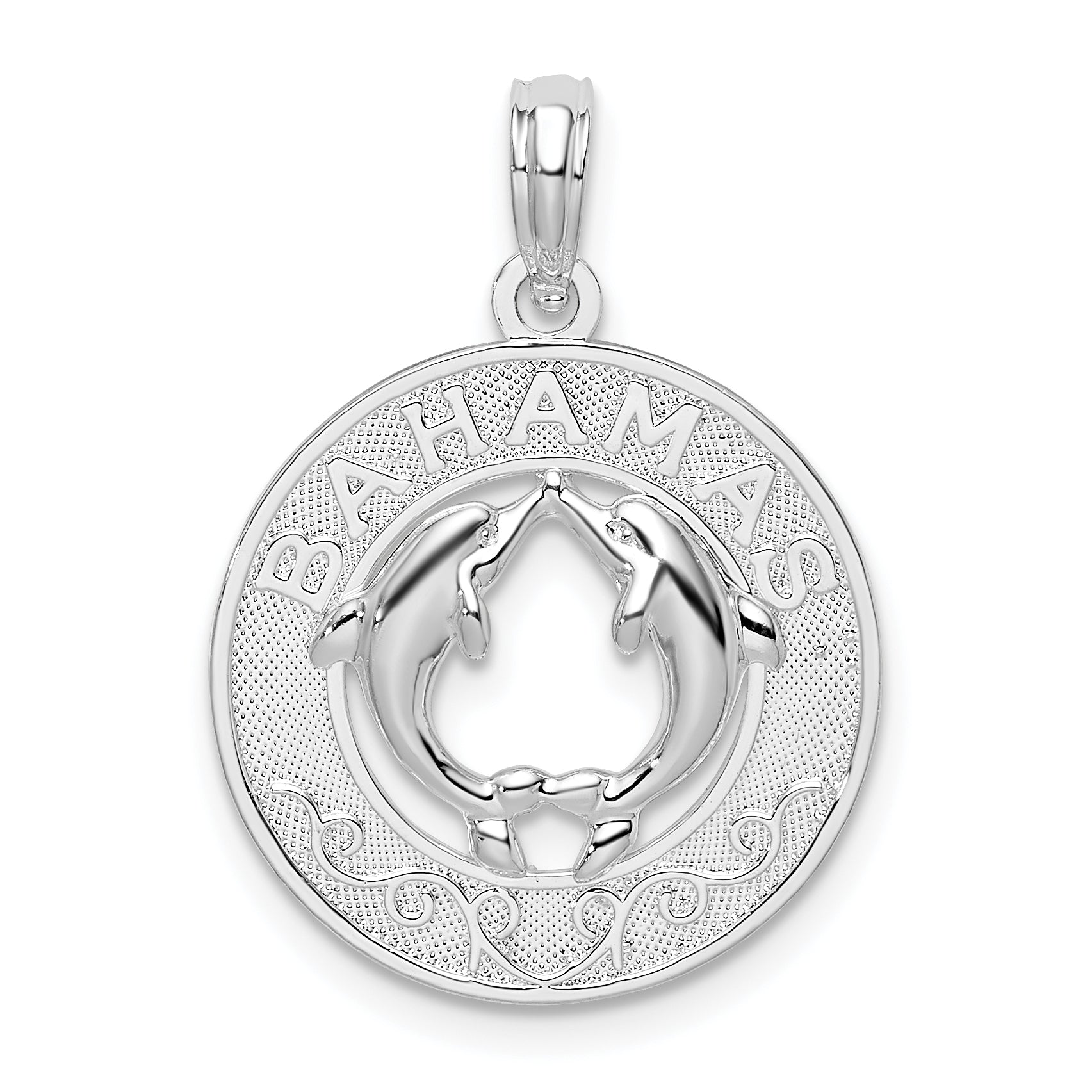 De-Ani Sterling Silver Rhodium-Plated Textured Bahamas with Dolphins Pendant Main image