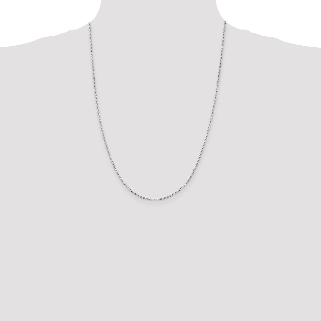 Sterling Silver Rhodium-plated 1.5mm Beveled Oval Cable Chain