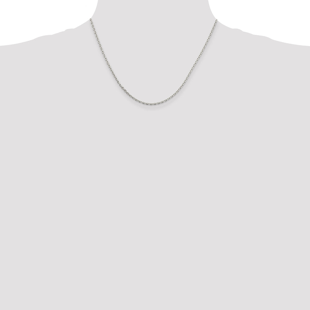 Sterling Silver 2mm Beveled Oval Cable Chain With 2in ext.