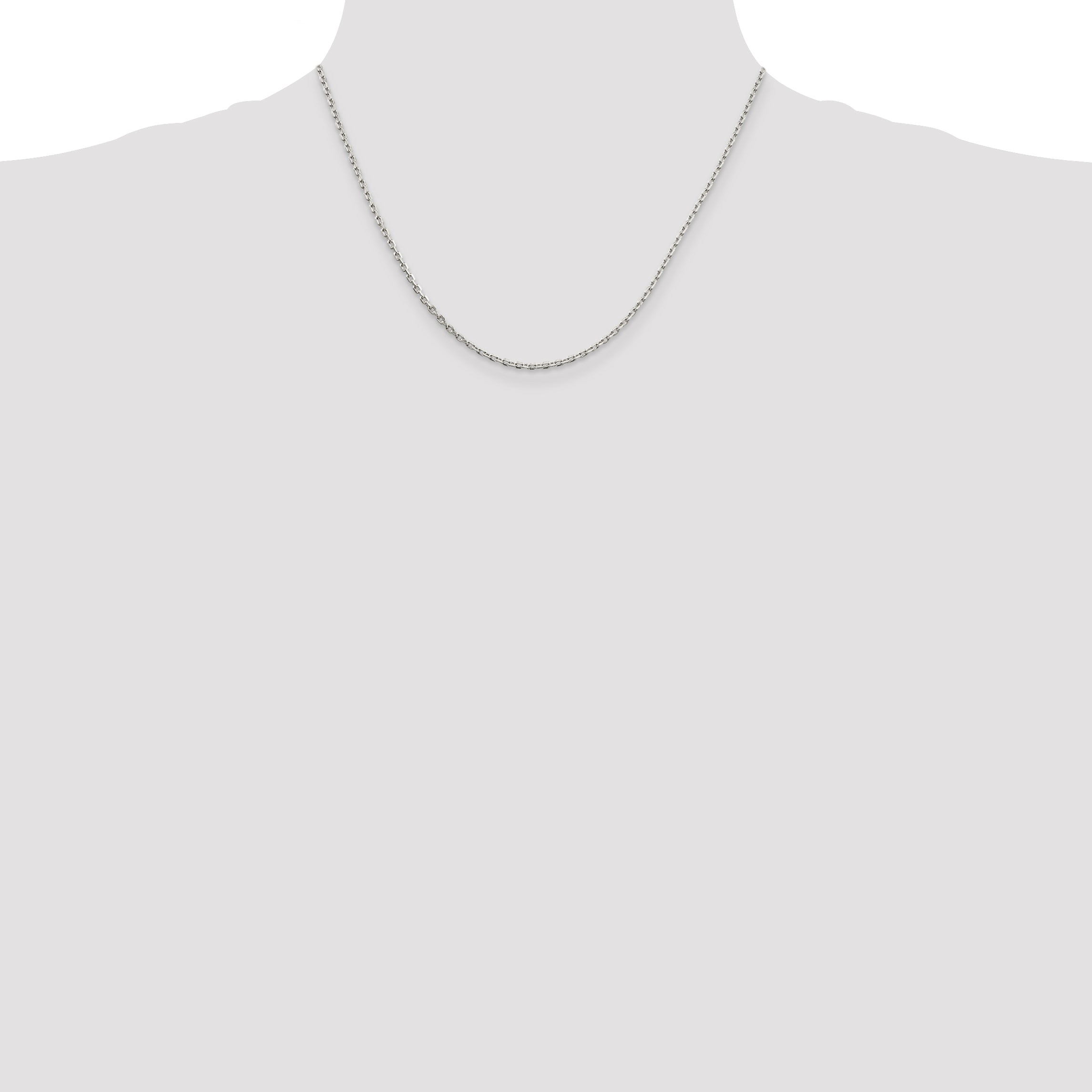 Sterling Silver 2mm Beveled Oval Cable Chain With 2in ext.