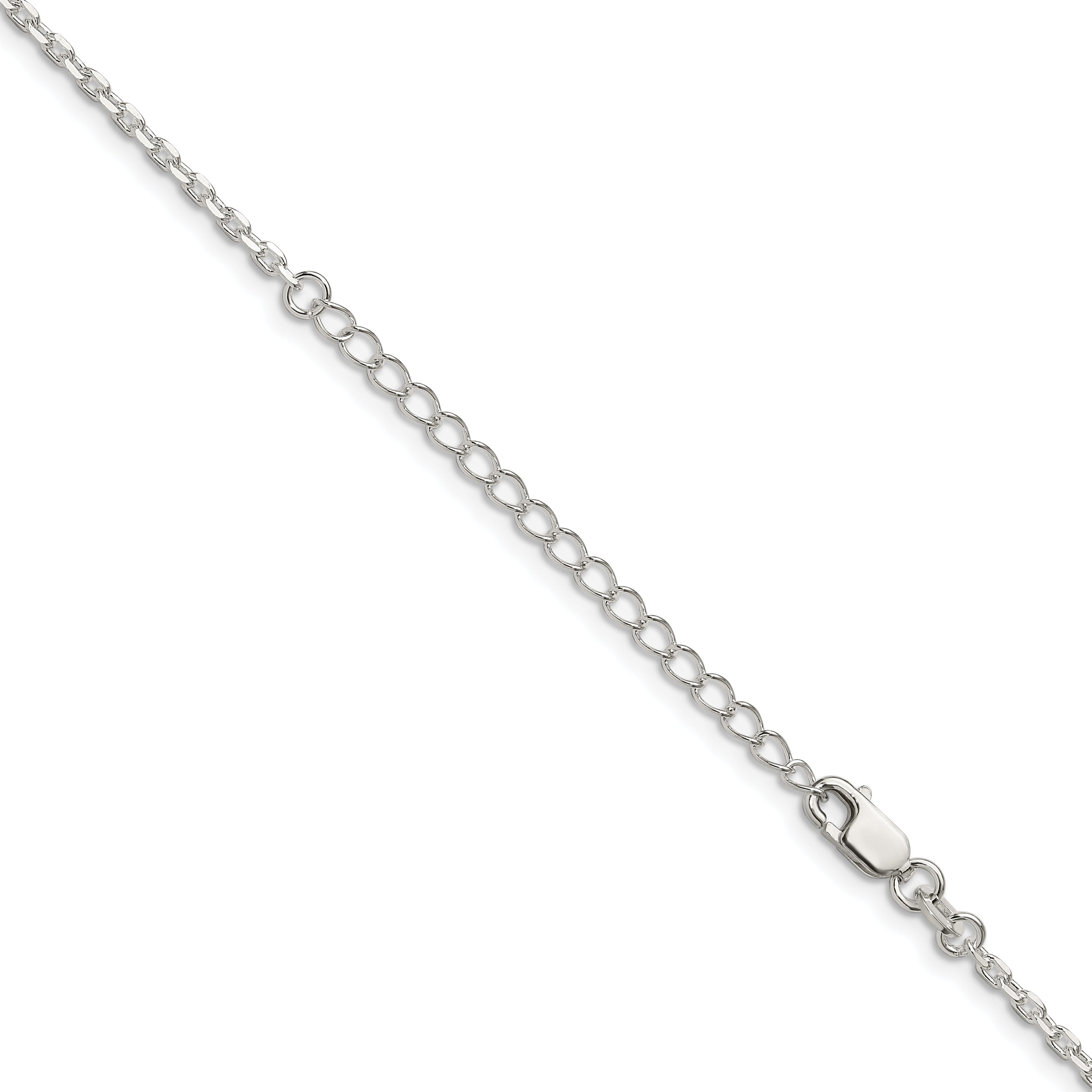 Sterling Silver 2mm Beveled Oval Cable Chain With 2in ext.