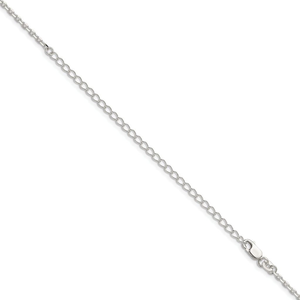 Sterling Silver 2mm Beveled Oval Cable Chain With 4in ext.