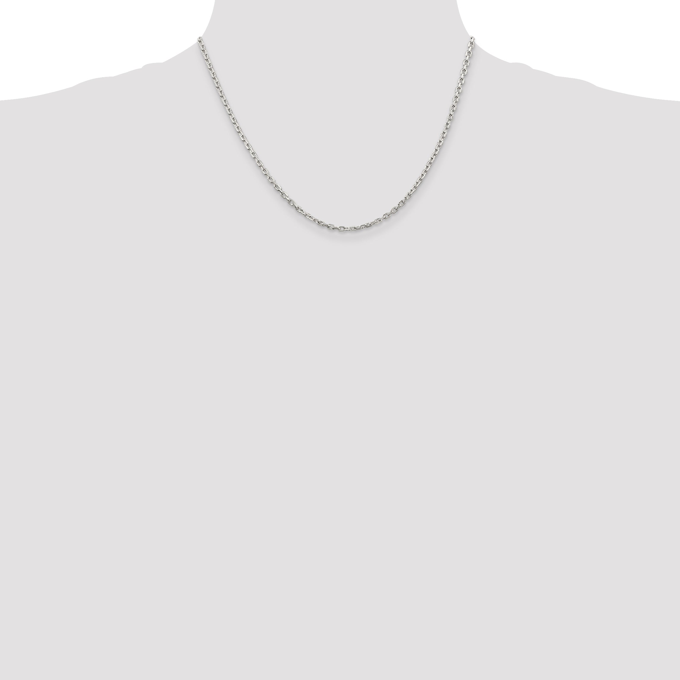 Sterling Silver 2.75mm Beveled Oval Cable Chain With 2in ext.