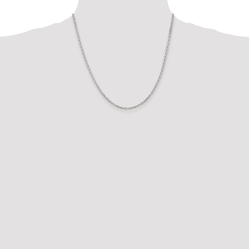 Sterling Silver Rhodium-plated 2.75mm Beveled Oval Cable Chain