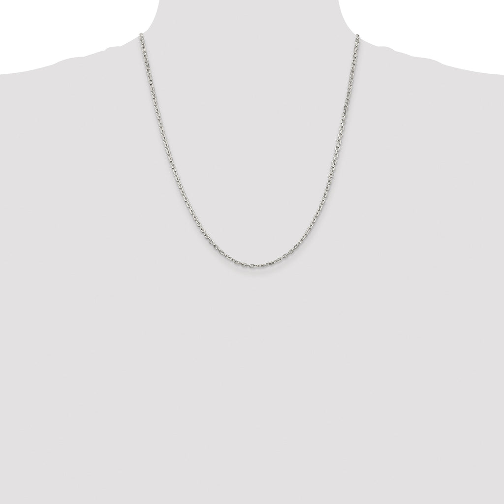 Sterling Silver Rhodium-plated 2.75mm Beveled Oval Cable Chain