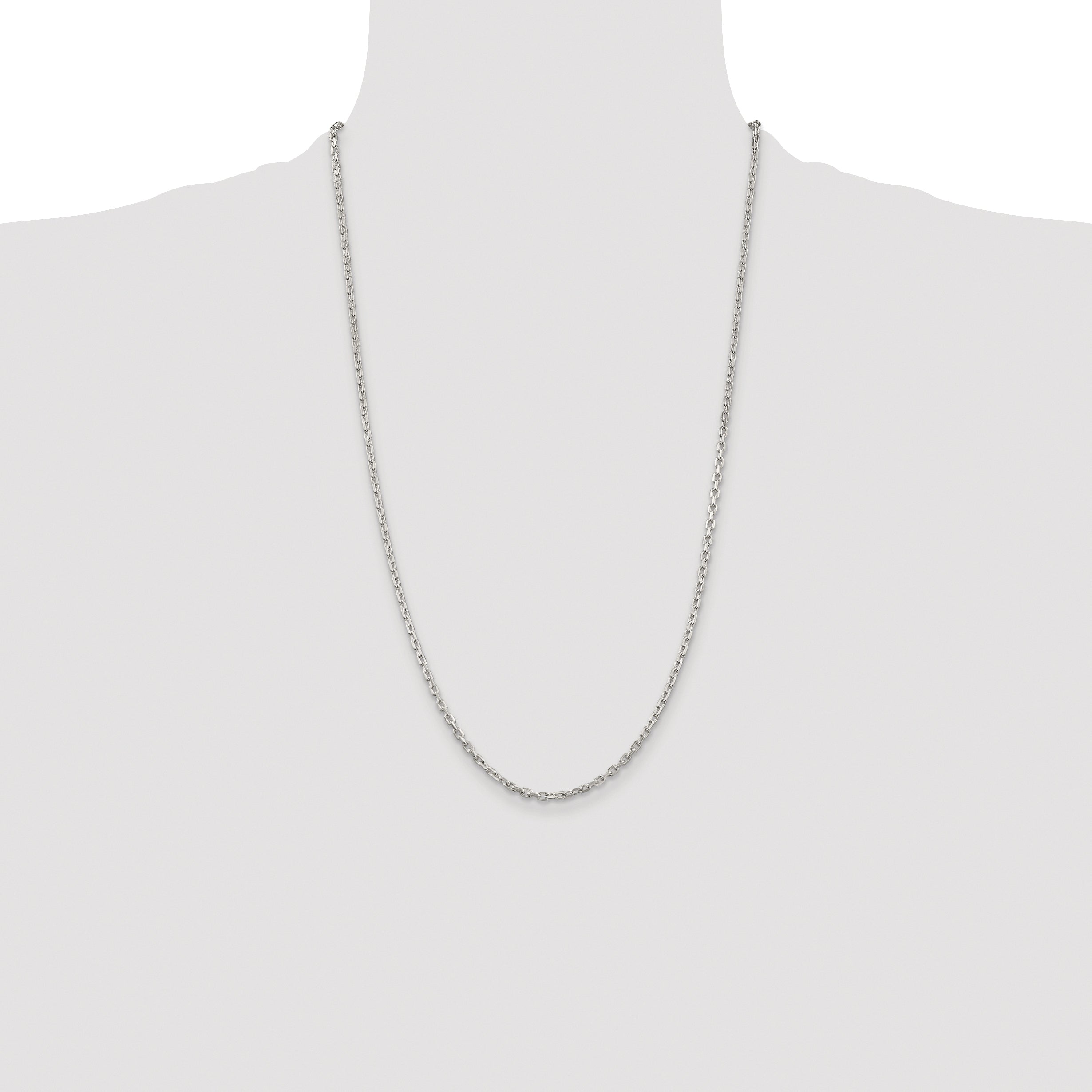 Sterling Silver Rhodium-plated 2.75mm Beveled Oval Cable Chain