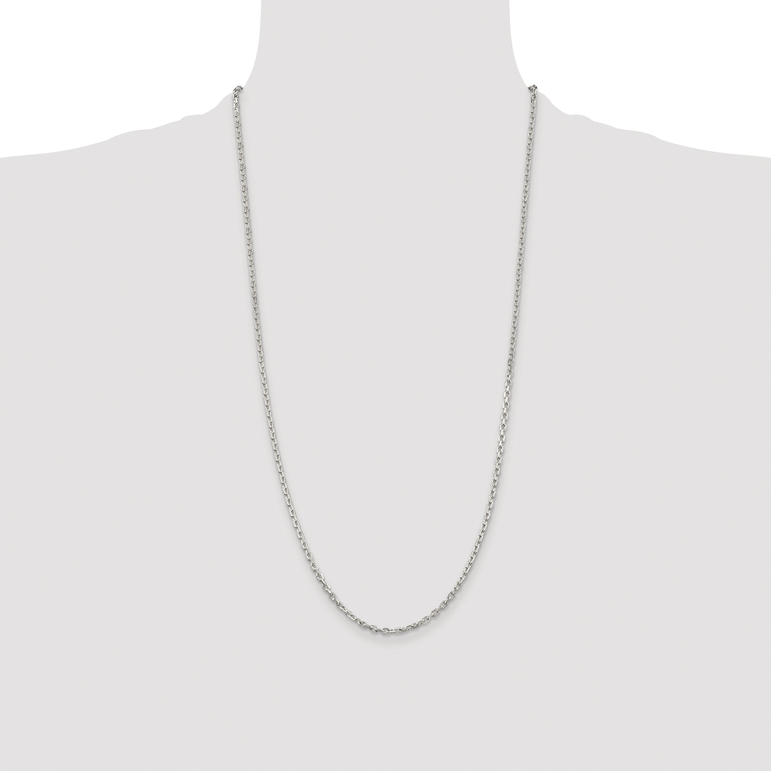 Sterling Silver Rhodium-plated 2.75mm Beveled Oval Cable Chain