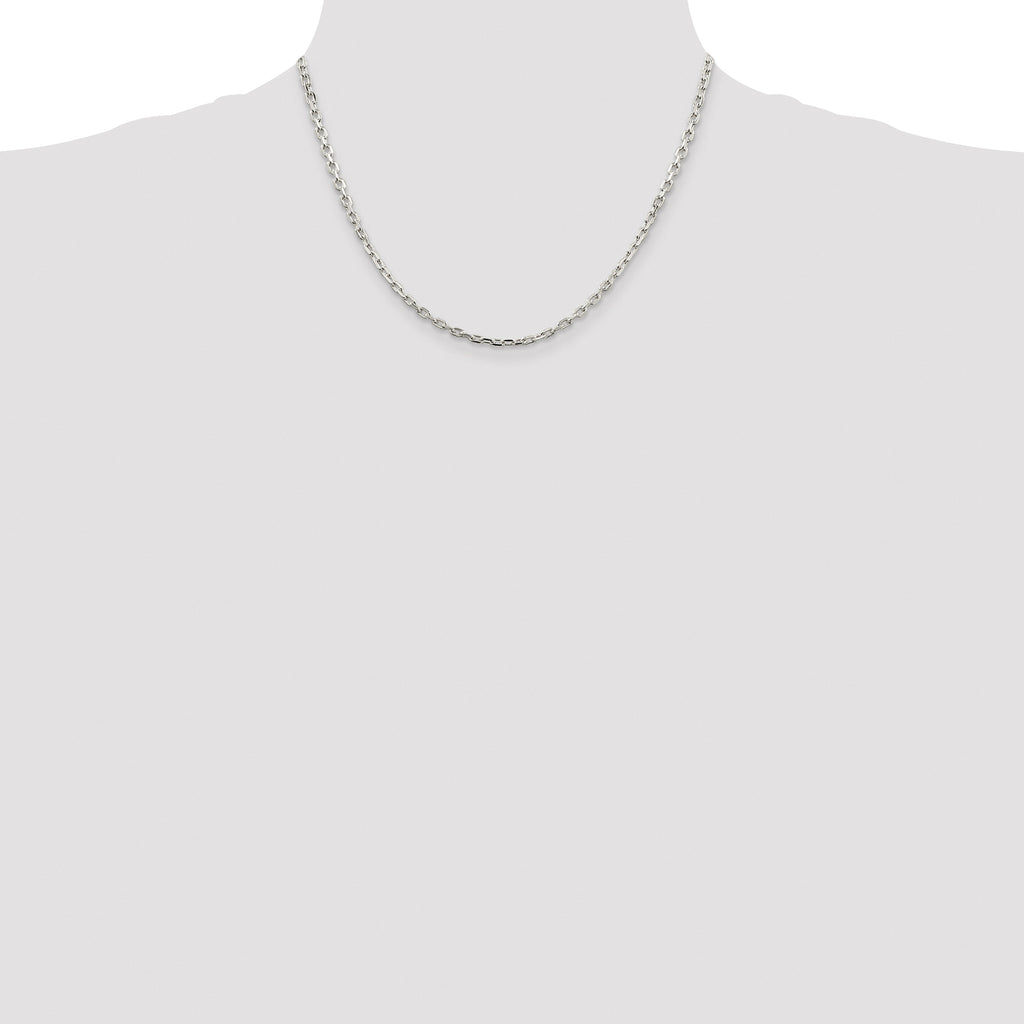 Sterling Silver Rhodium-plated 3.25mm Beveled Oval Cable Chain