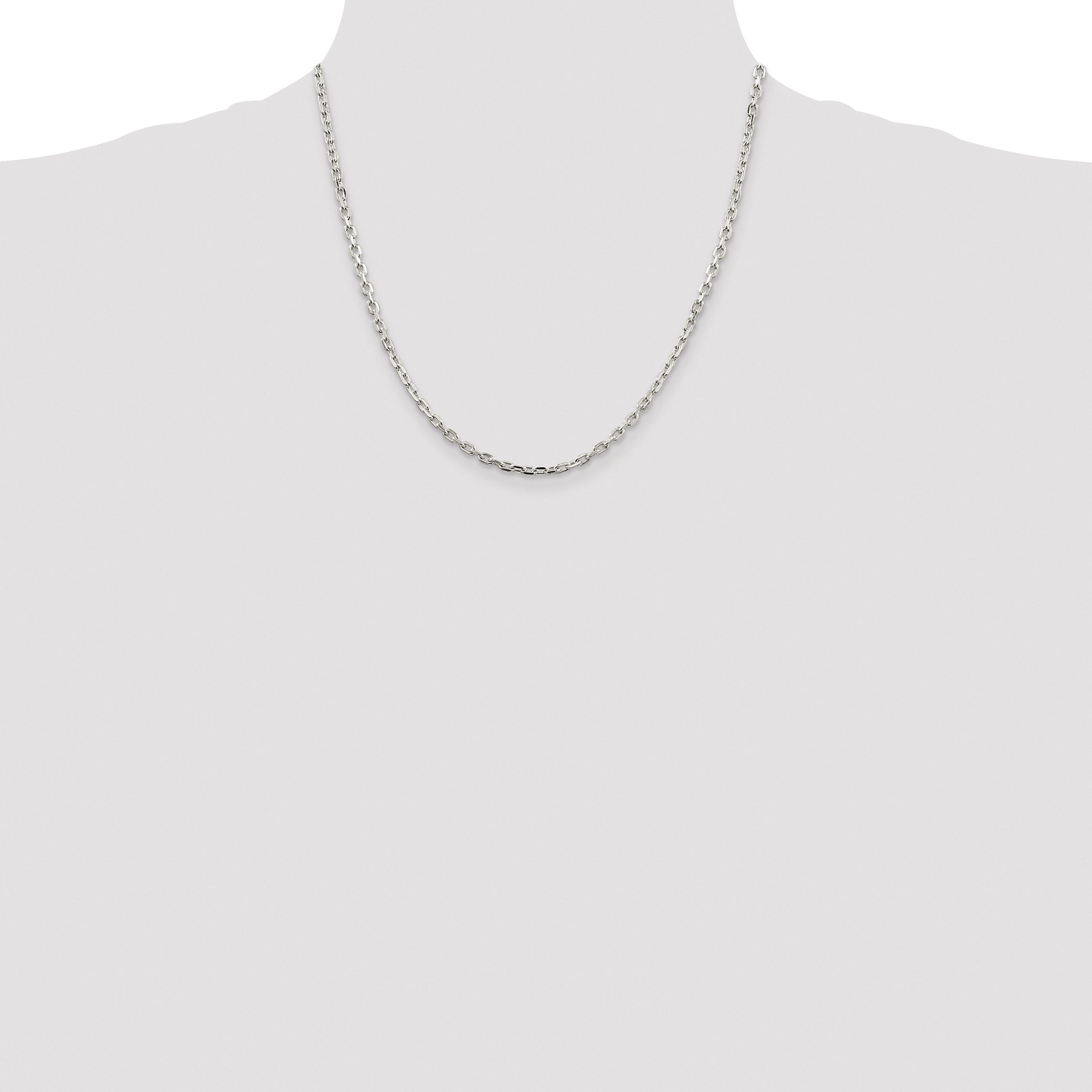 Sterling Silver Rhodium-plated 3.25mm Beveled Oval Cable Chain