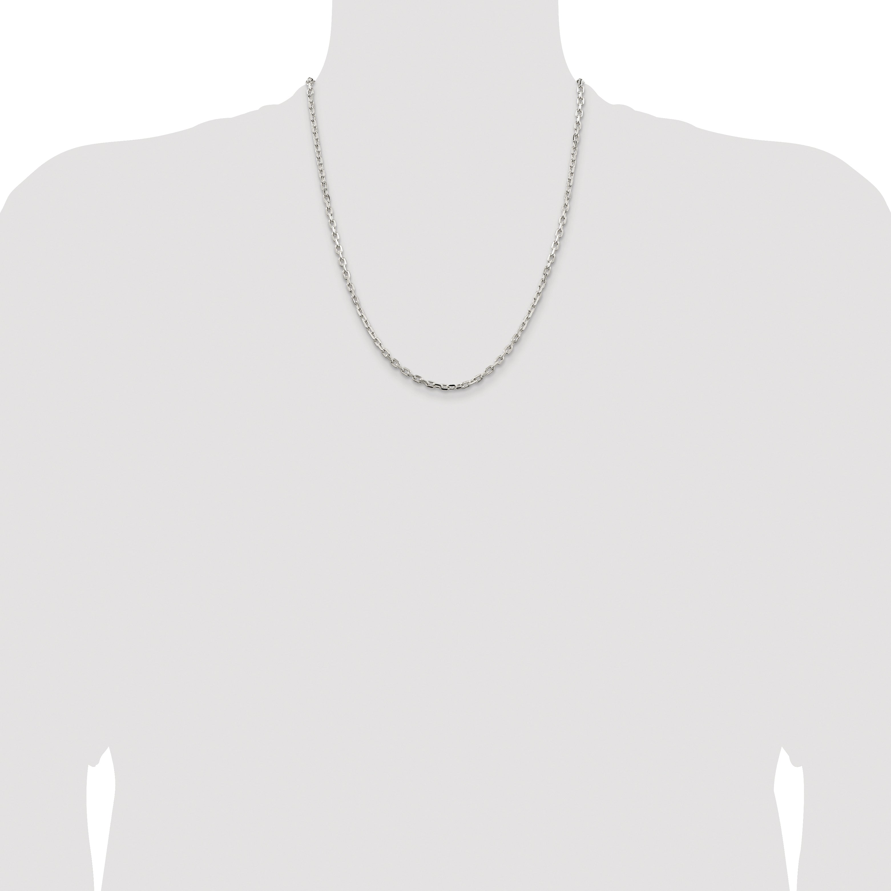 Sterling Silver Rhodium-plated 3.25mm Beveled Oval Cable Chain