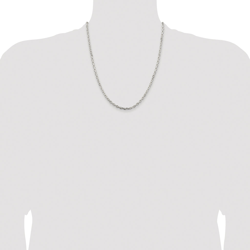 Sterling Silver Rhodium-plated 3.25mm Beveled Oval Cable Chain