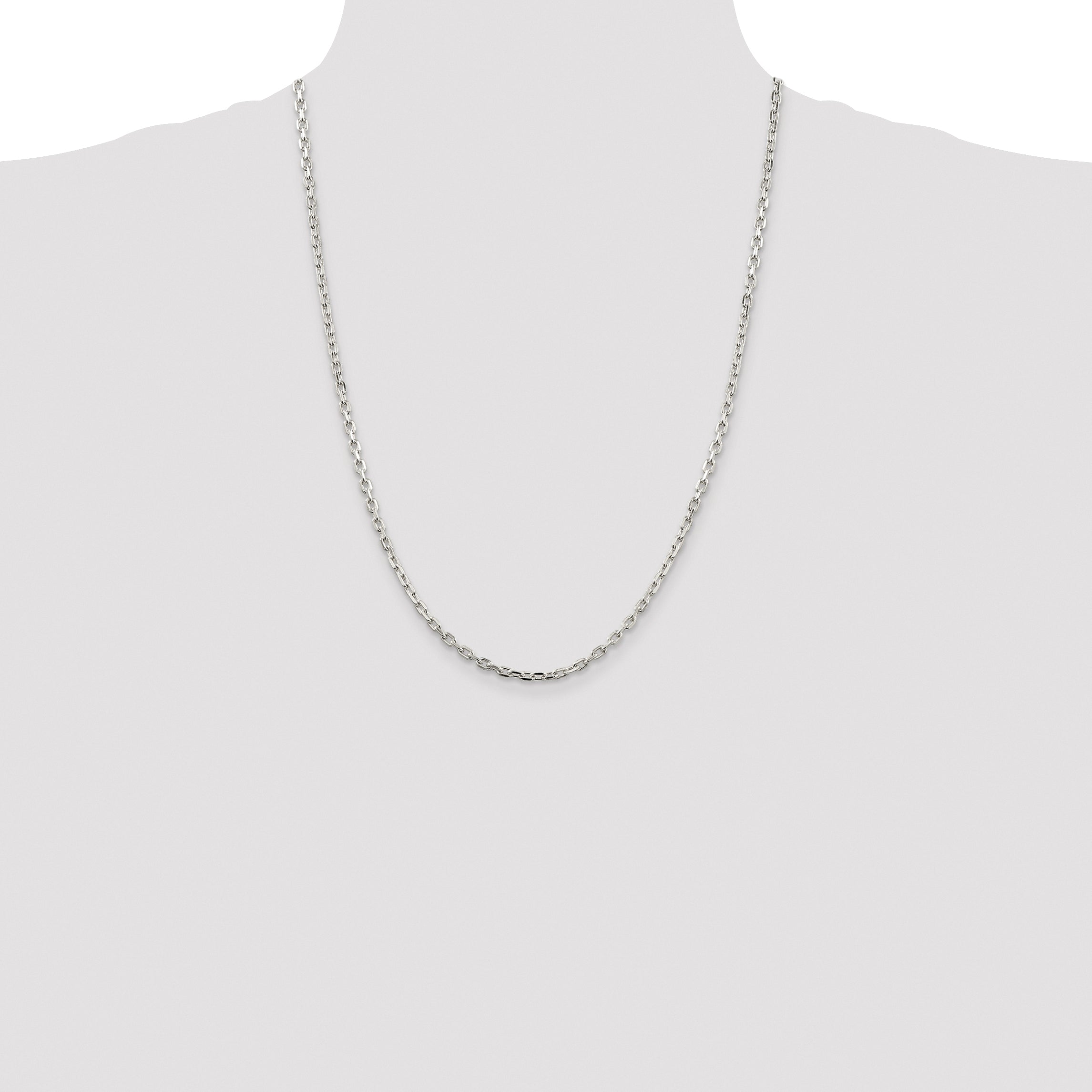 Sterling Silver Rhodium-plated 3.25mm Beveled Oval Cable Chain