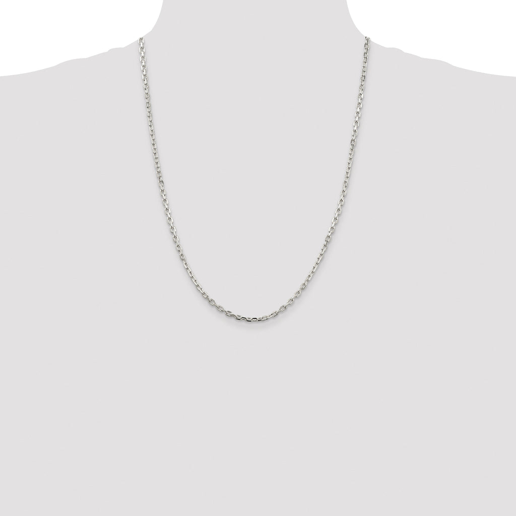 Sterling Silver Rhodium-plated 3.25mm Beveled Oval Cable Chain