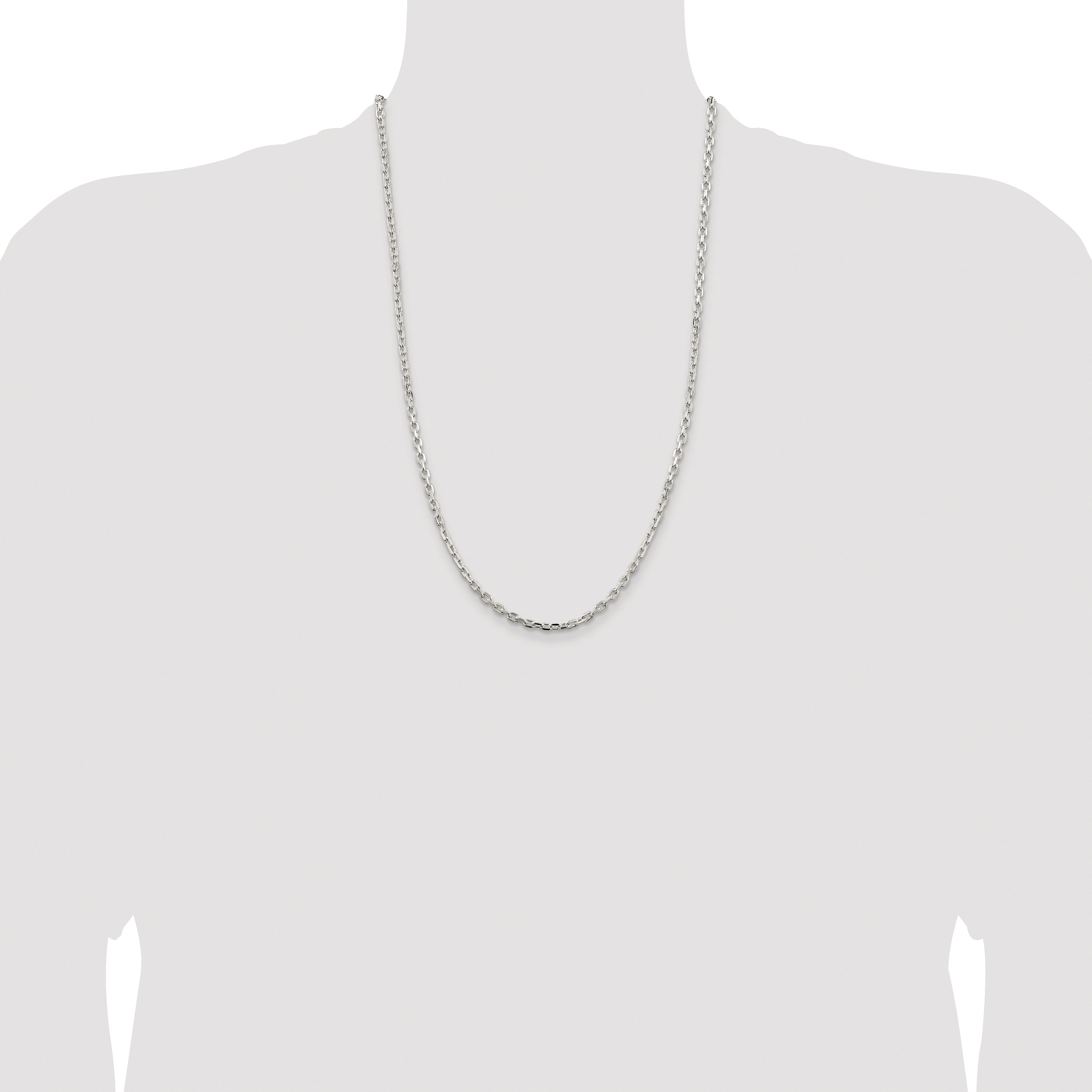 Sterling Silver Rhodium-plated 3.25mm Beveled Oval Cable Chain