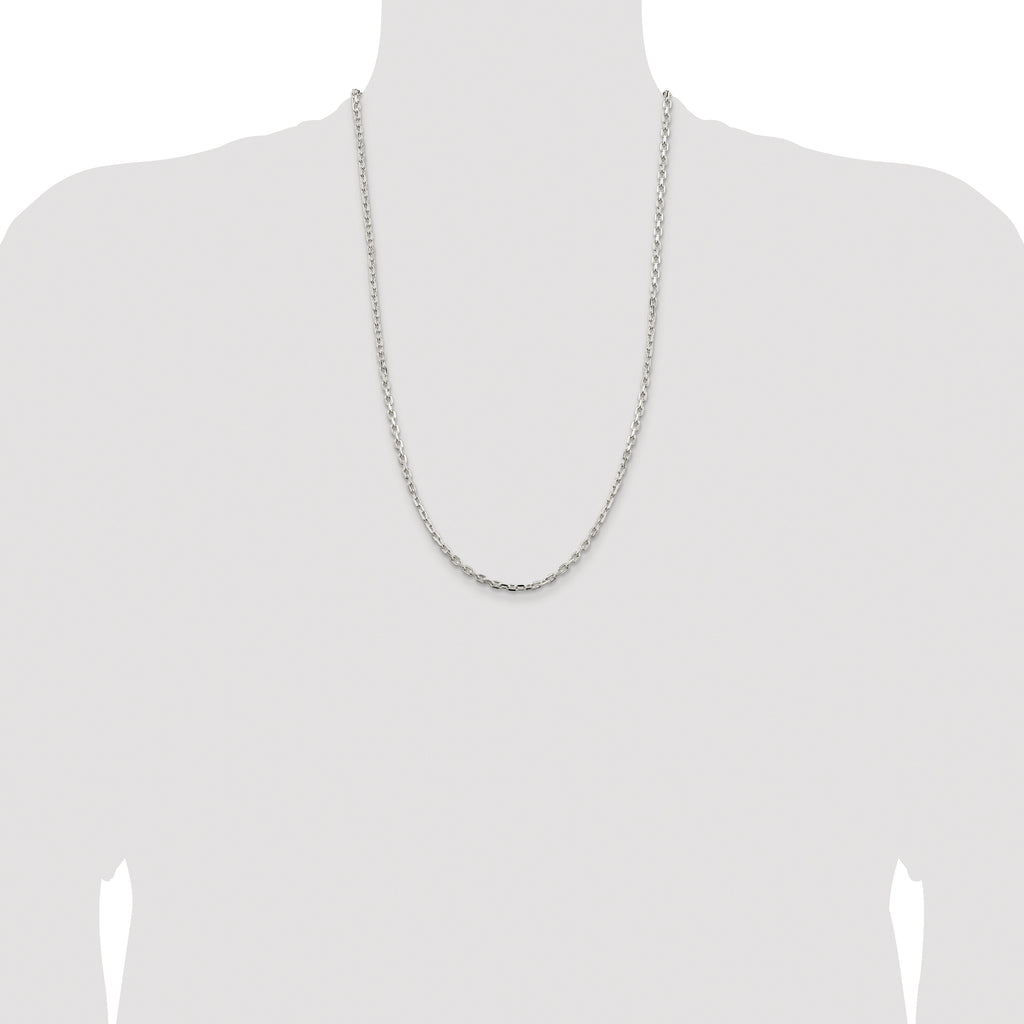 Sterling Silver Rhodium-plated 3.25mm Beveled Oval Cable Chain