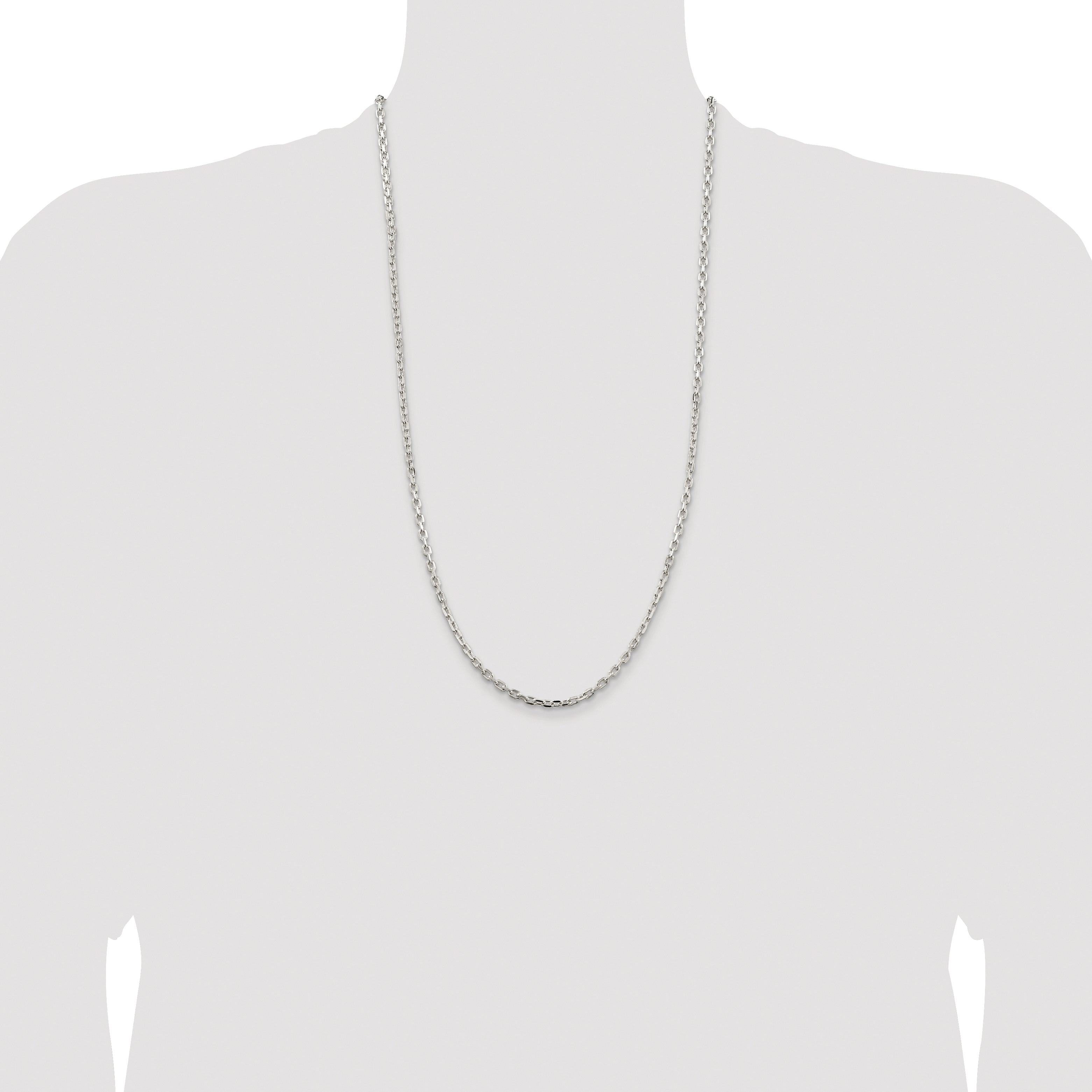 Sterling Silver Rhodium-plated 3.25mm Beveled Oval Cable Chain