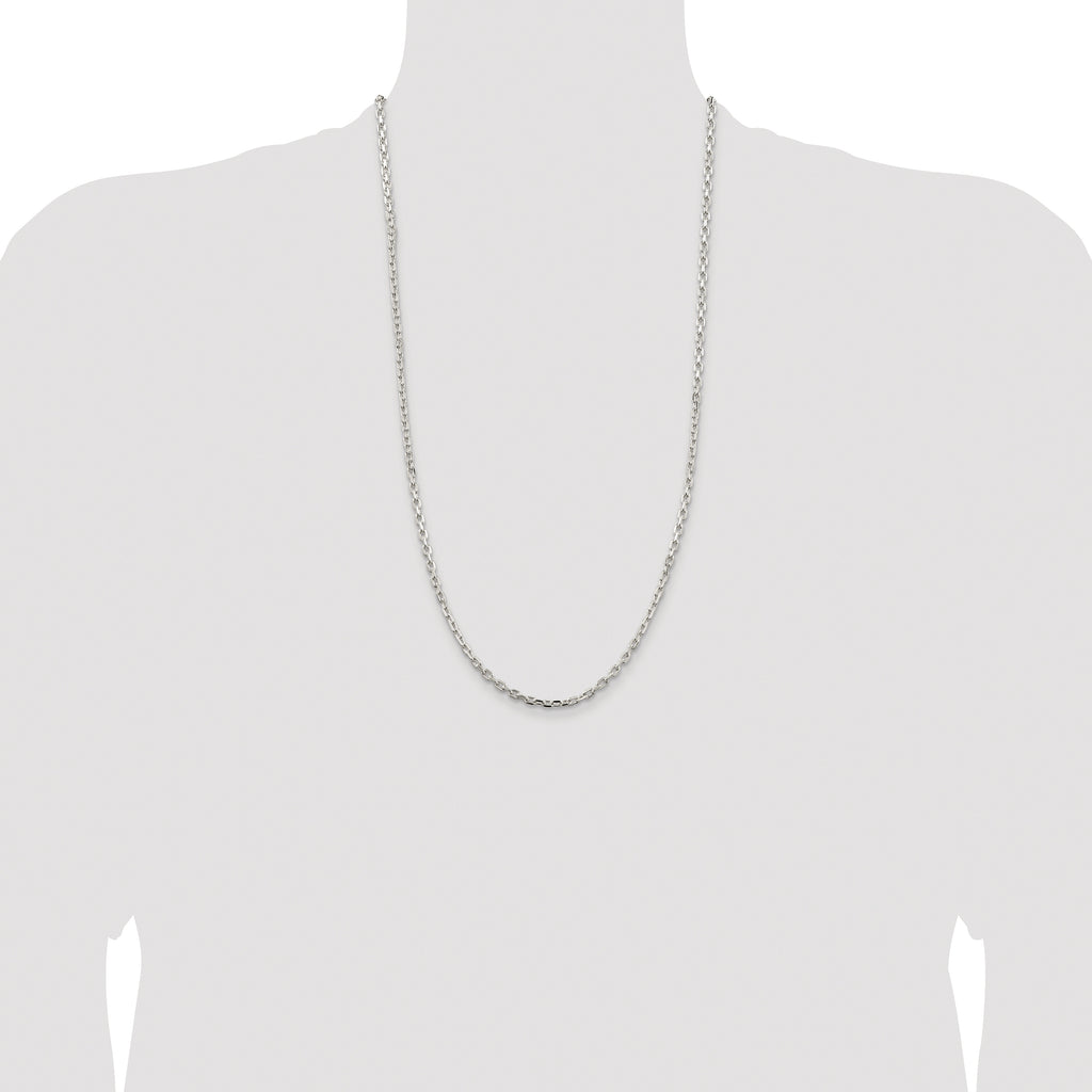 Sterling Silver Rhodium-plated 3.25mm Beveled Oval Cable Chain